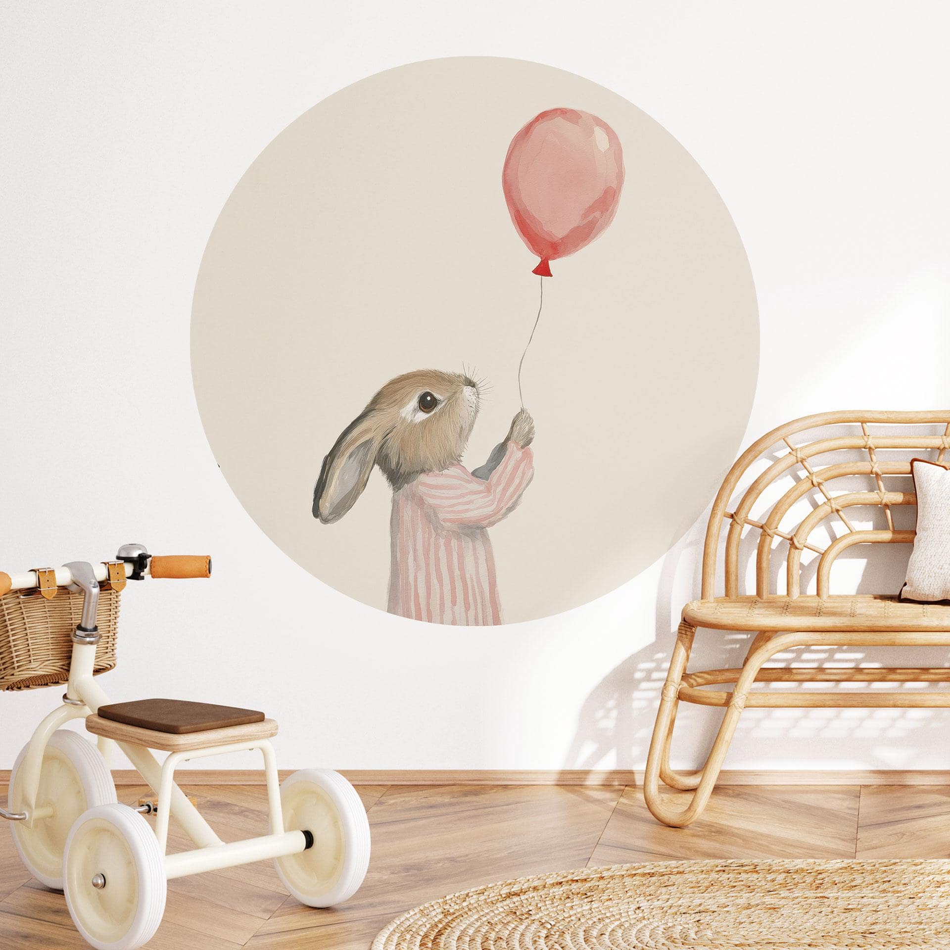 Wallsticker Sød kanin med ballon - Treechild - Rund