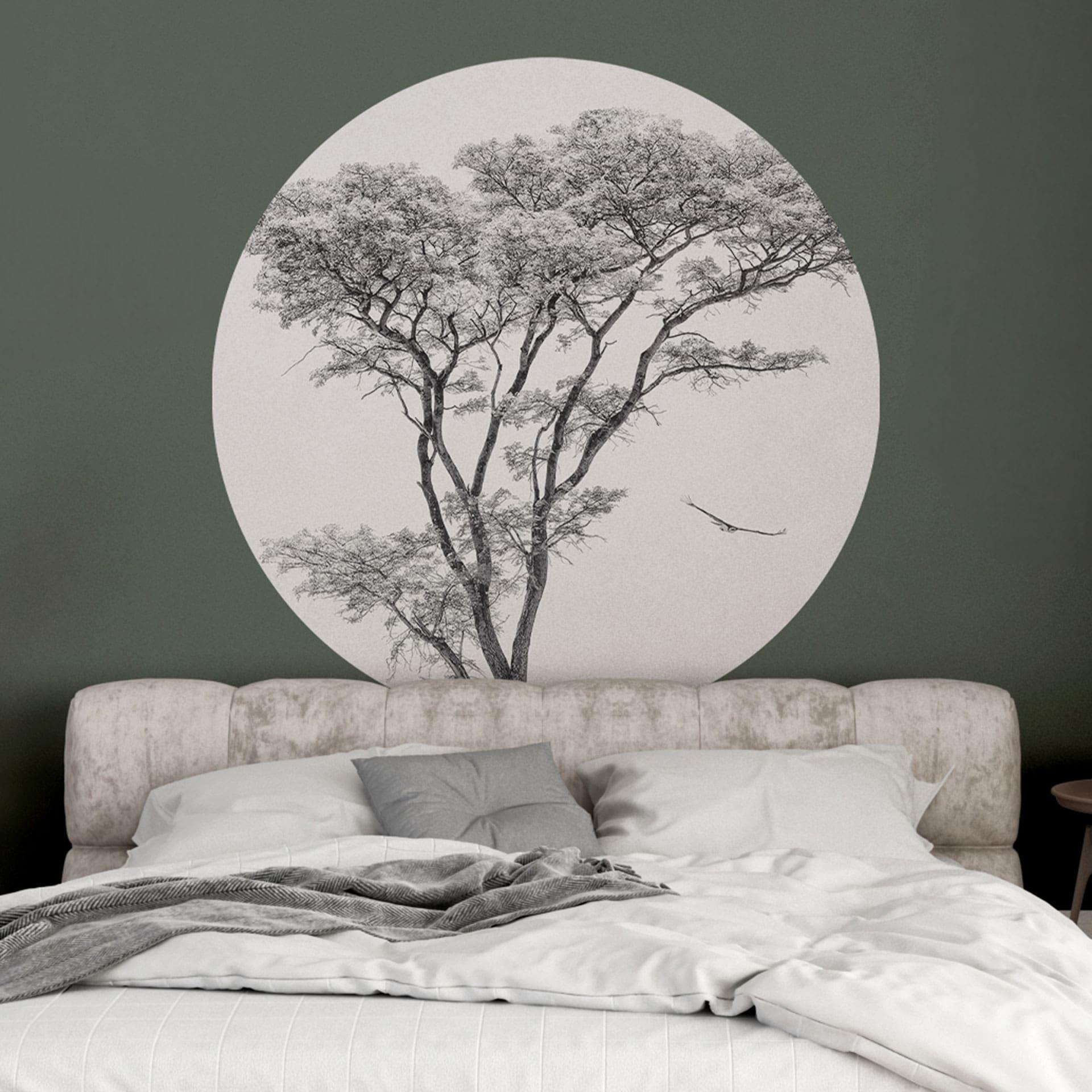 Wallsticker Minimalistisk træ i roligt landskab - Flour - Round