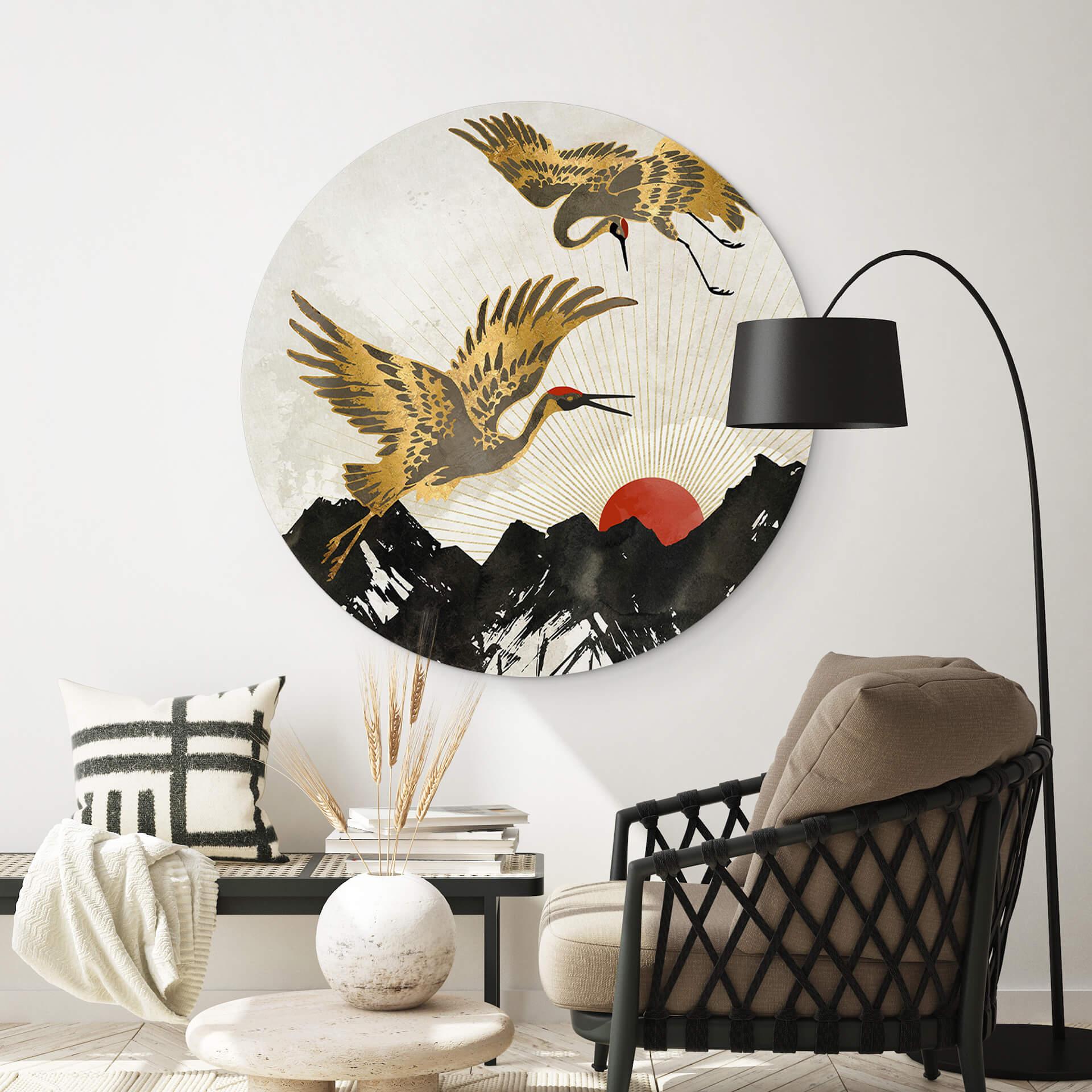Wandcirkel SpaceFrog Designs - Gouden Kraanvogels - Japandi