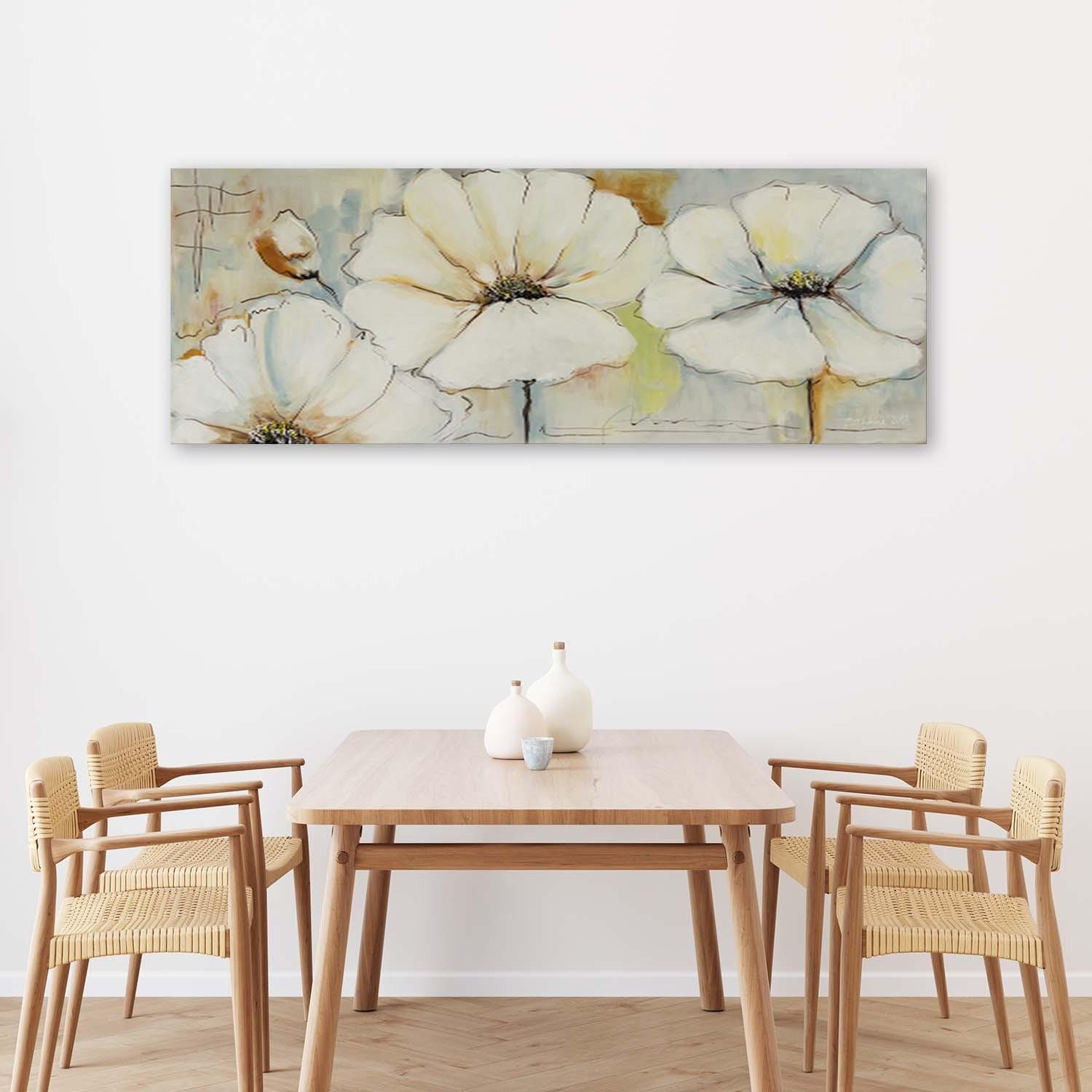 Canvasbillede, Tre blomster og en knop