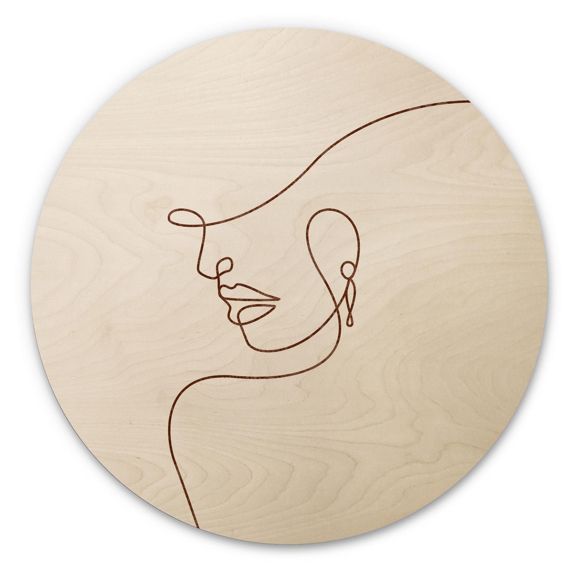 Billede af træ Delikate konturer af en kvinde - Line Art - Tunaboylu - Round