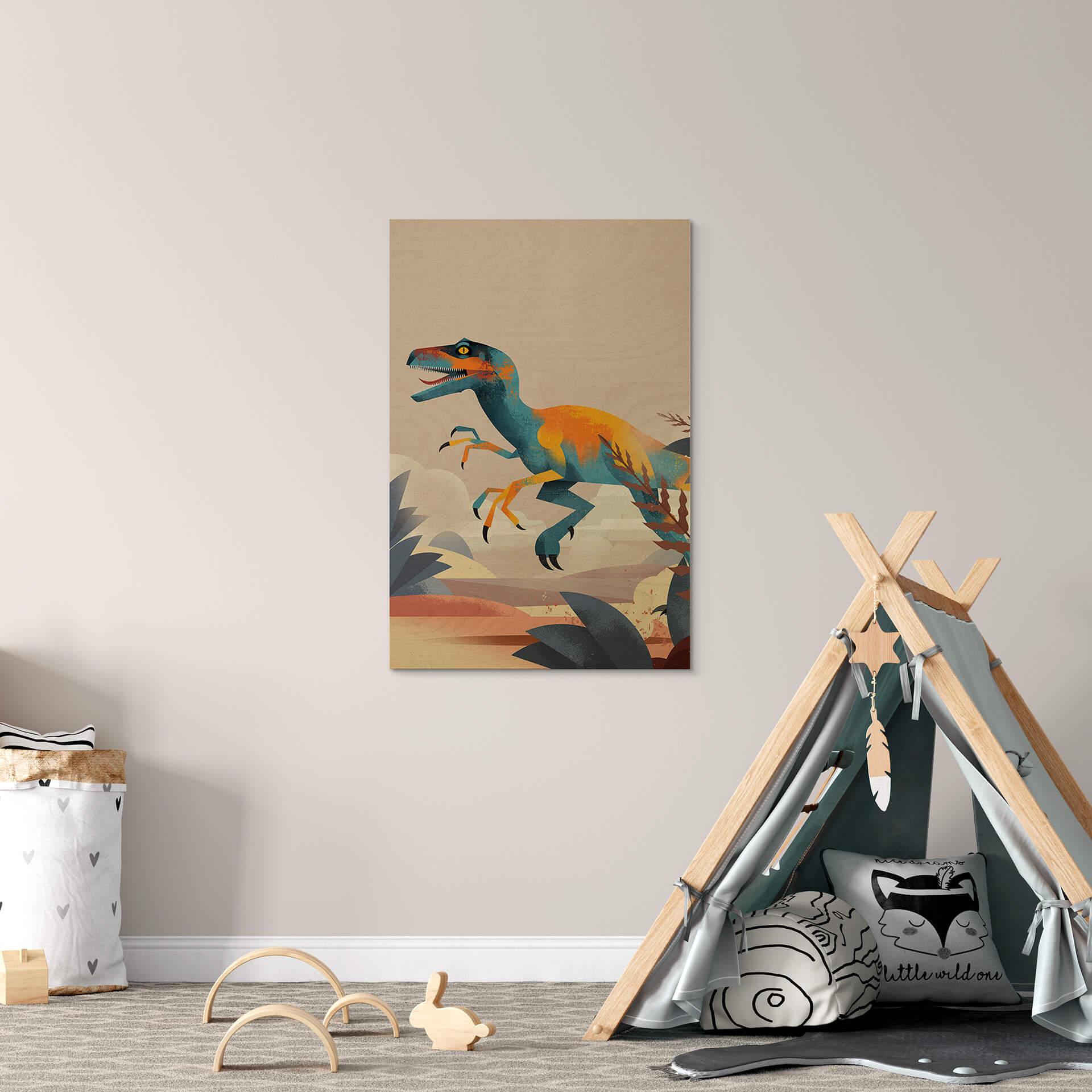 Træplakat Velociraptor - Braun