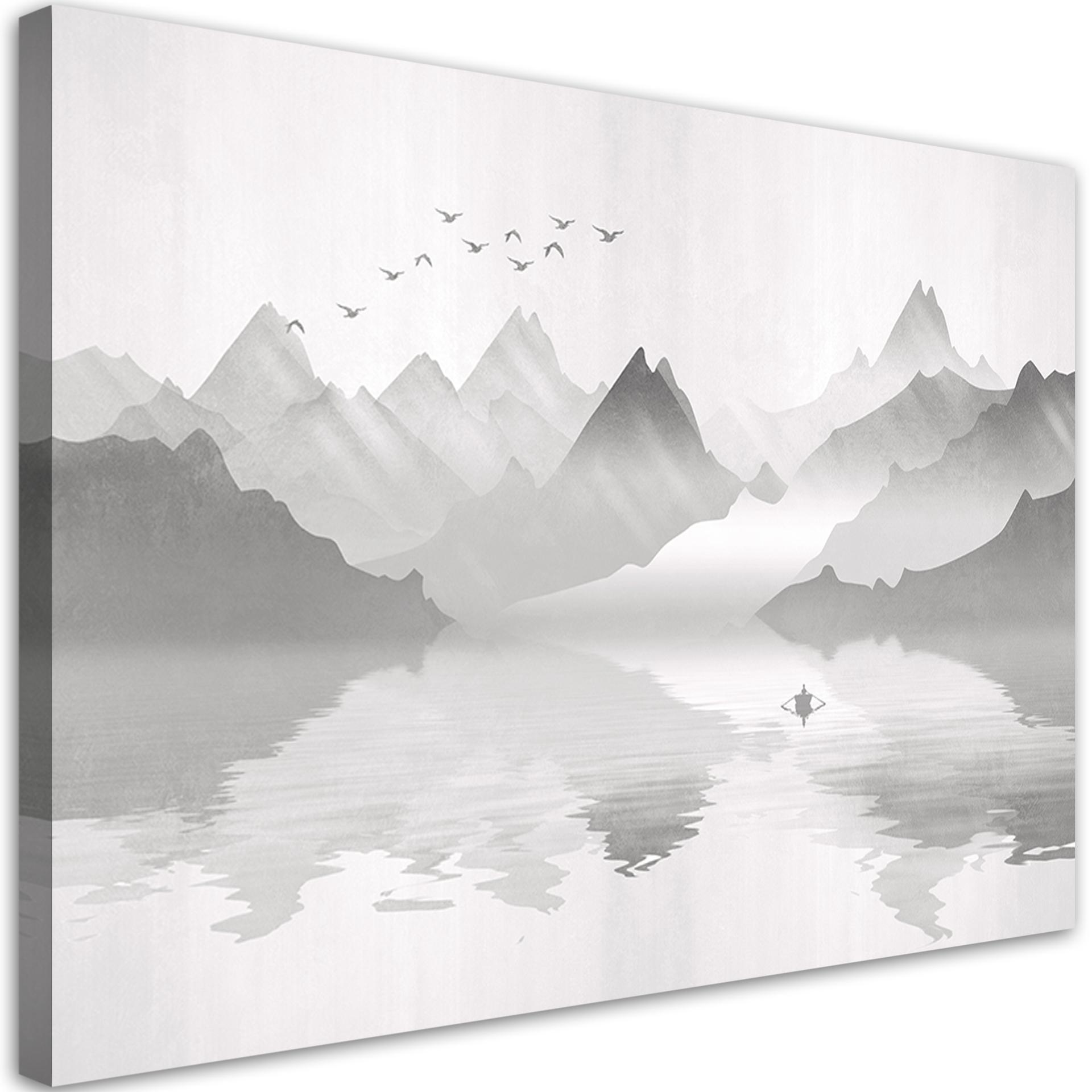 Canvasbillede, Abstraktion af bjerge i havet