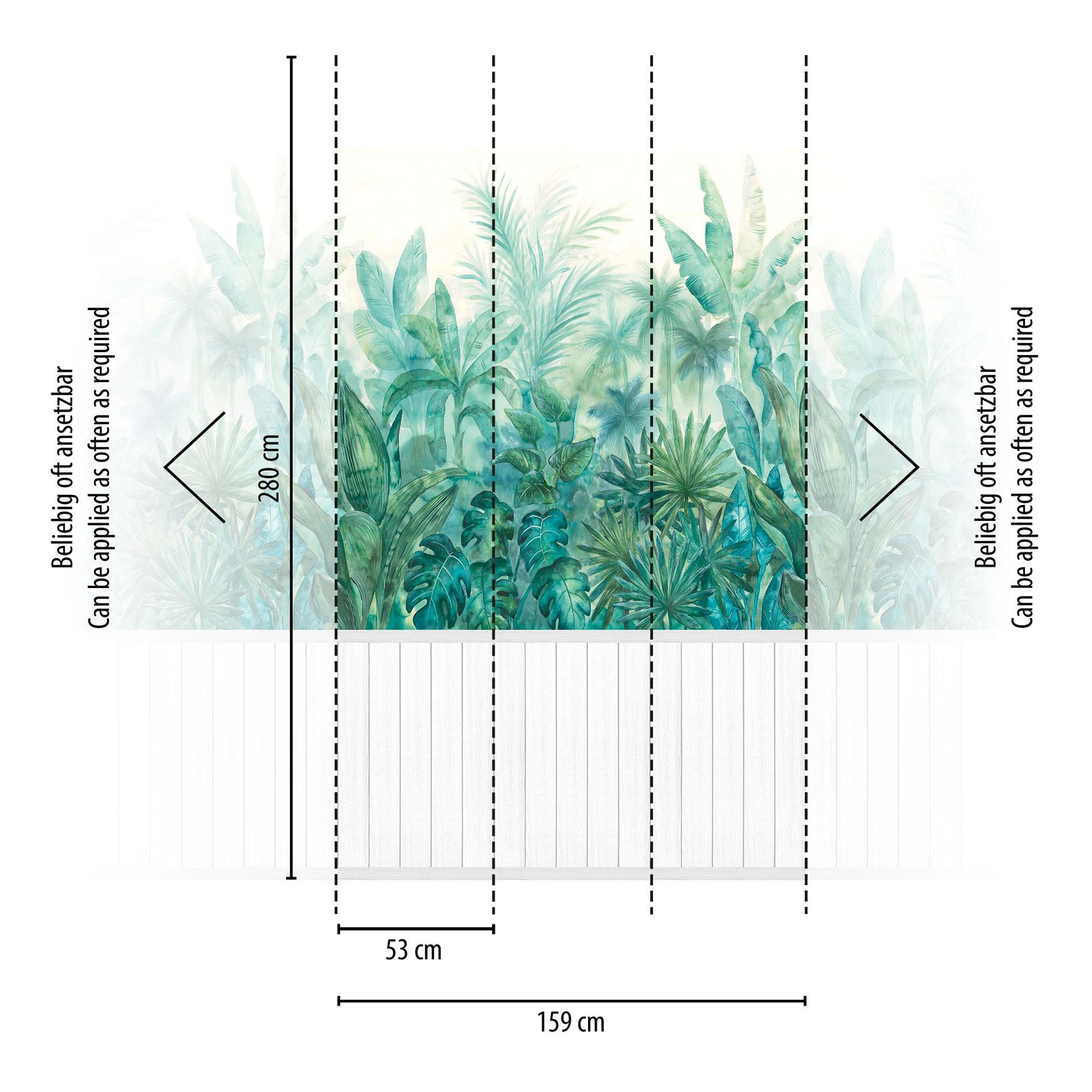 Aquarel tropica met houtpanelen behang groen wit - Vliesbehang, uittrekbaar