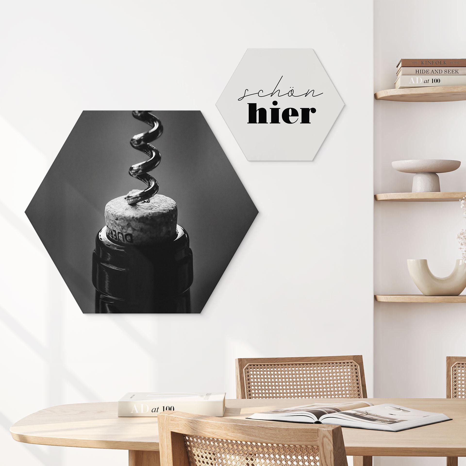 Hexagon Dibond Vin med proptrækker - Pictufy Studio