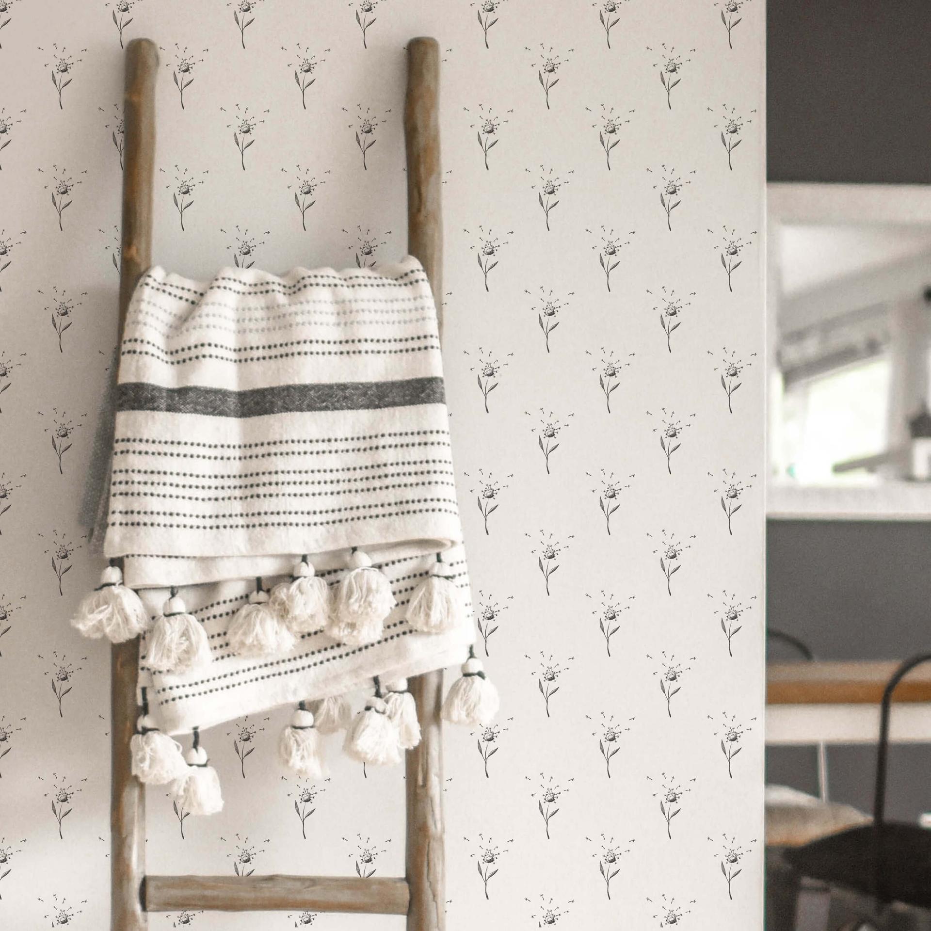 Patroonbehang Paardebloemen Zwart-Wit