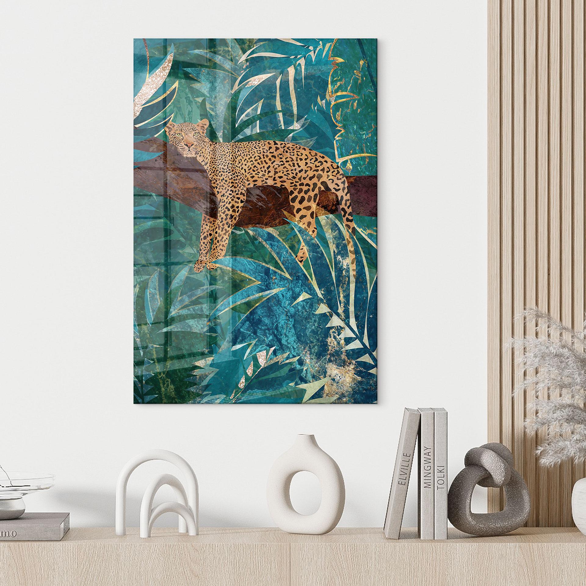 Akrylbillede Leopard i smaragdgrøn jungle - Manovski