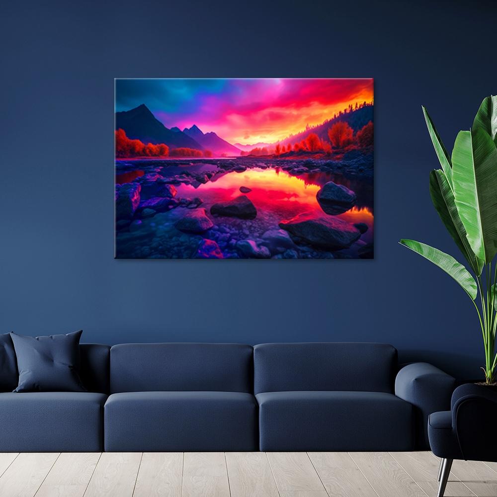 Canvasbillede, Farverig himmel i bjergene