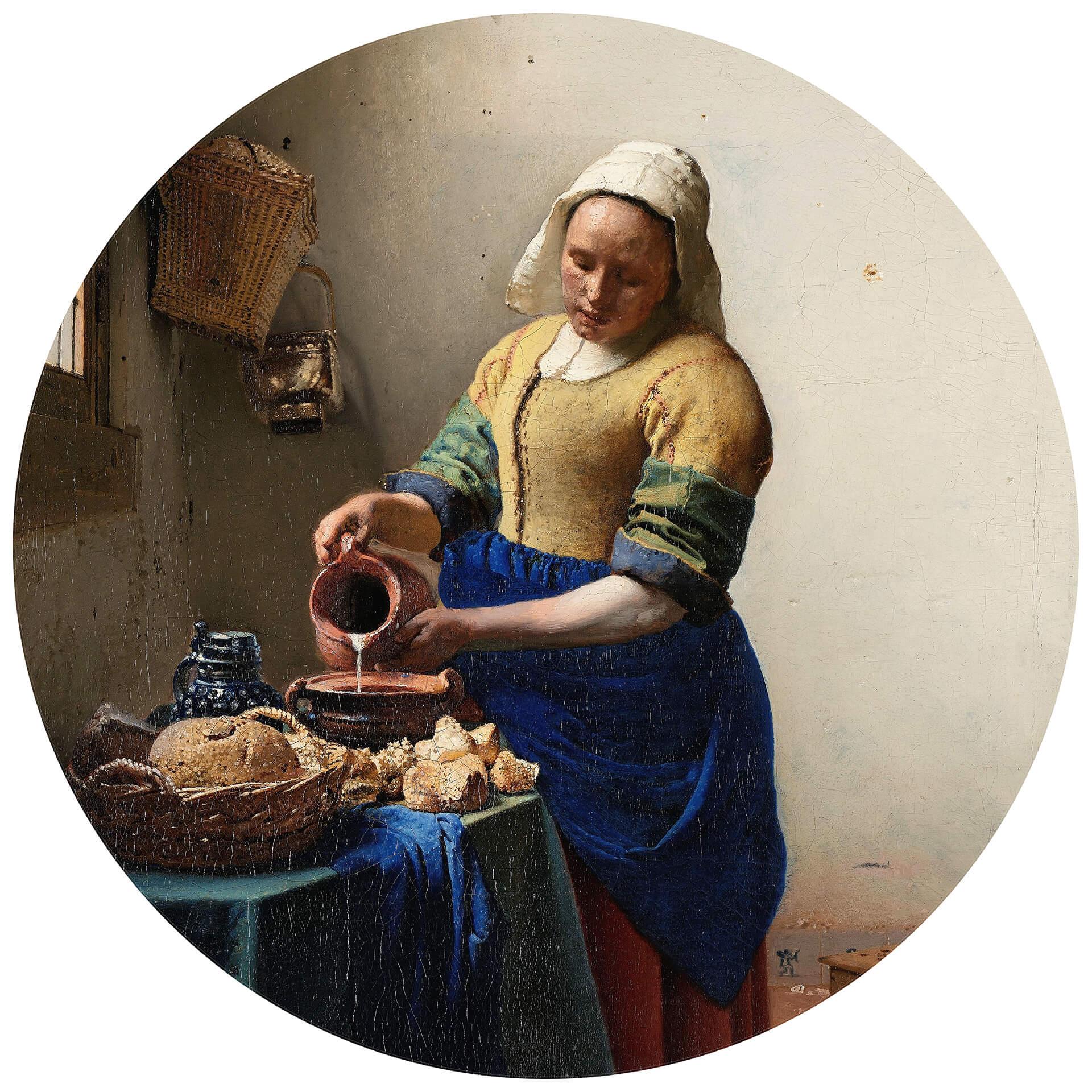 Fototapete Vermeer - Das Mädchen mit dem Milchkrug - Rund - Selbstklebend/Vlies
