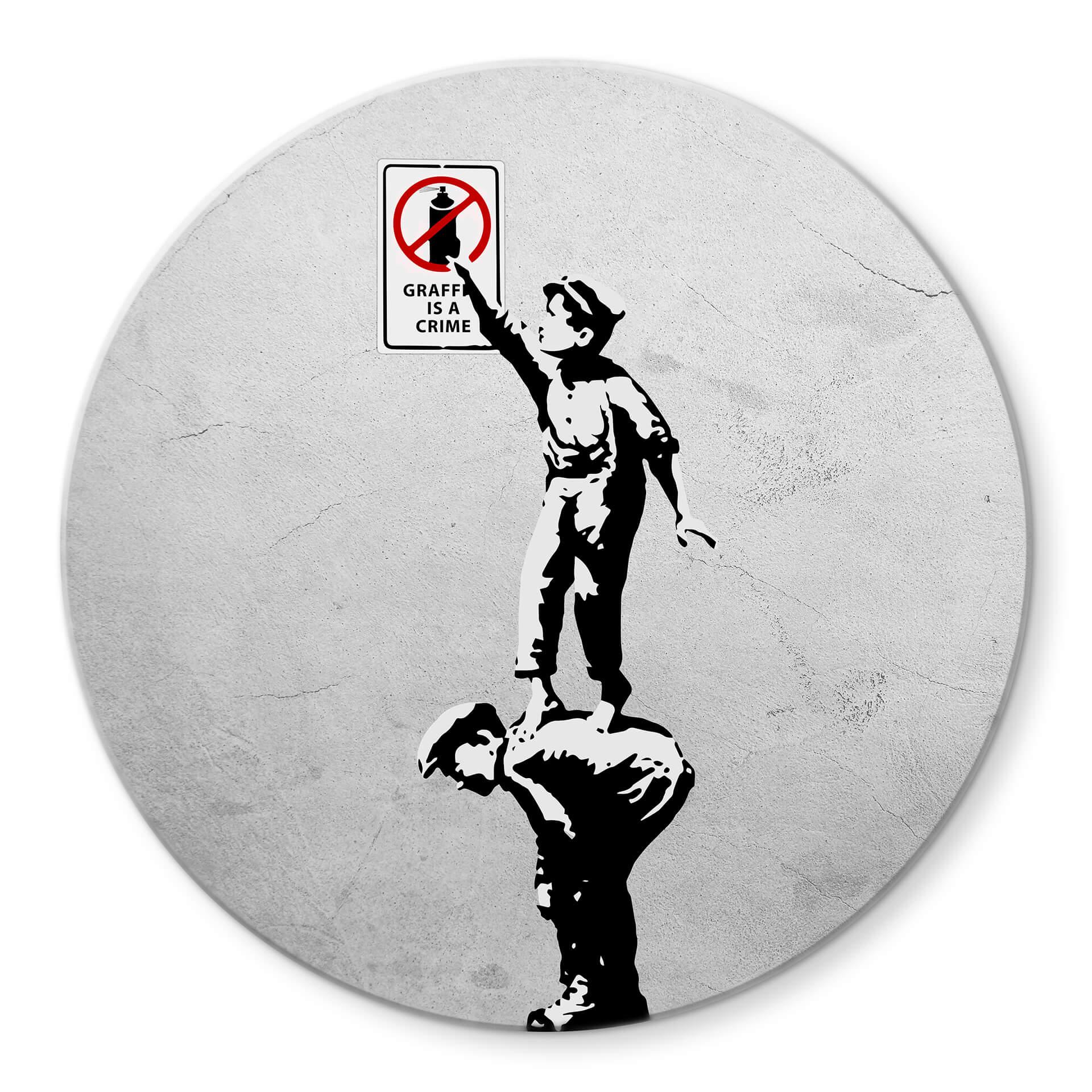 Tableau sur verre rond Banksy - Graffiti is a crime
