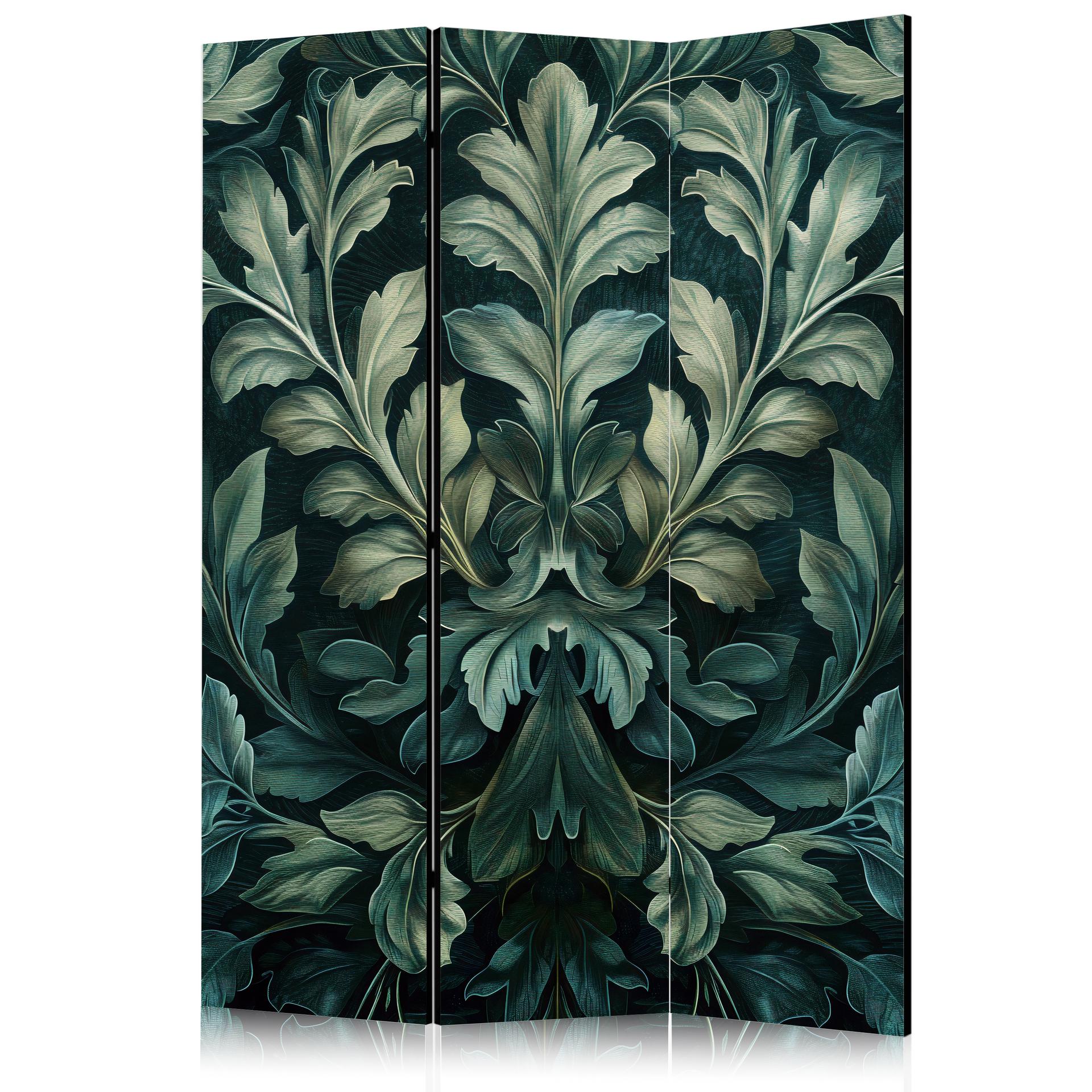 Paravent, Raumteiler freistehend, Trennwand - Dark Green Victorian Leaves - Botanical Carved Composi