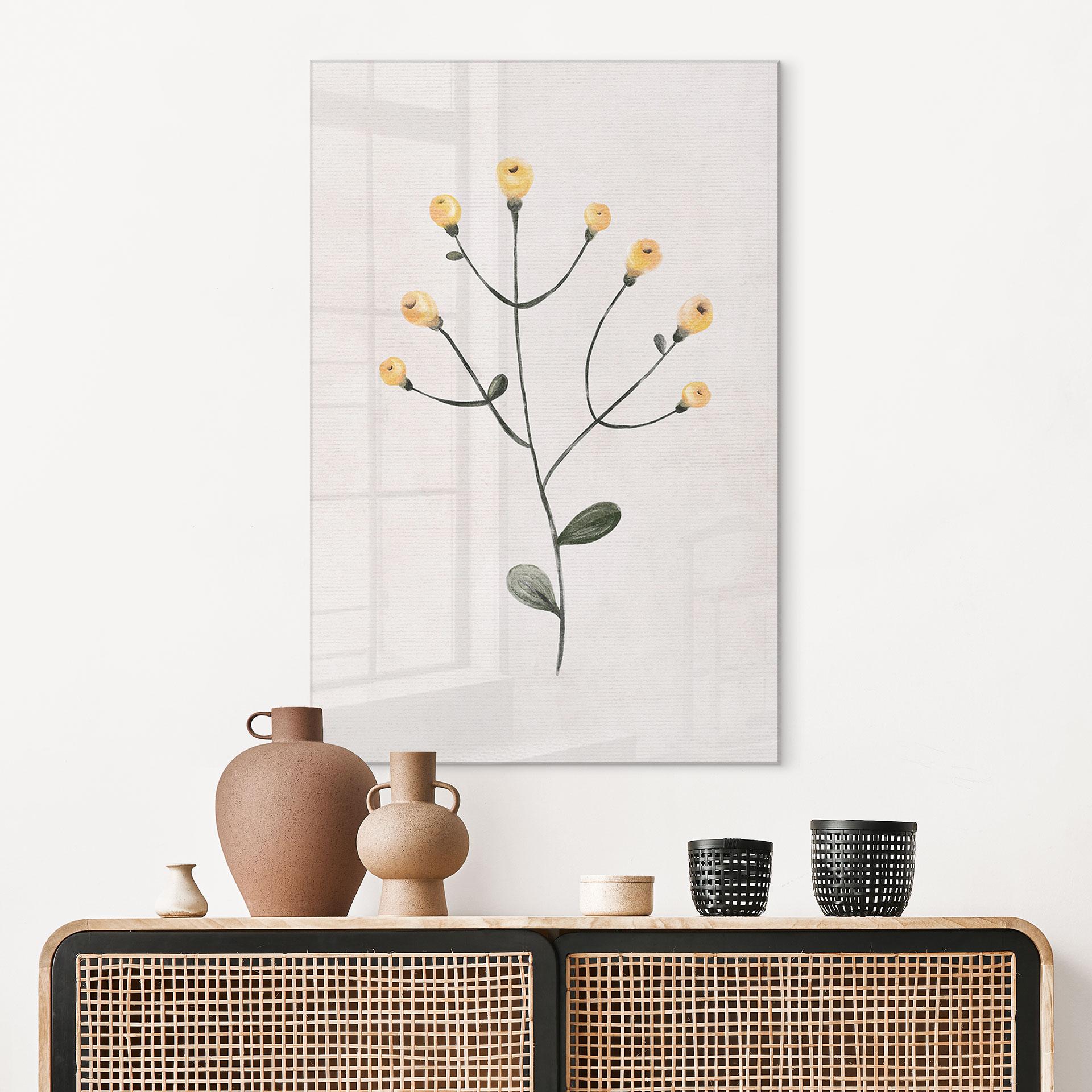 Akrylbillede Delikat plante med gule blomster - Goed Blauw