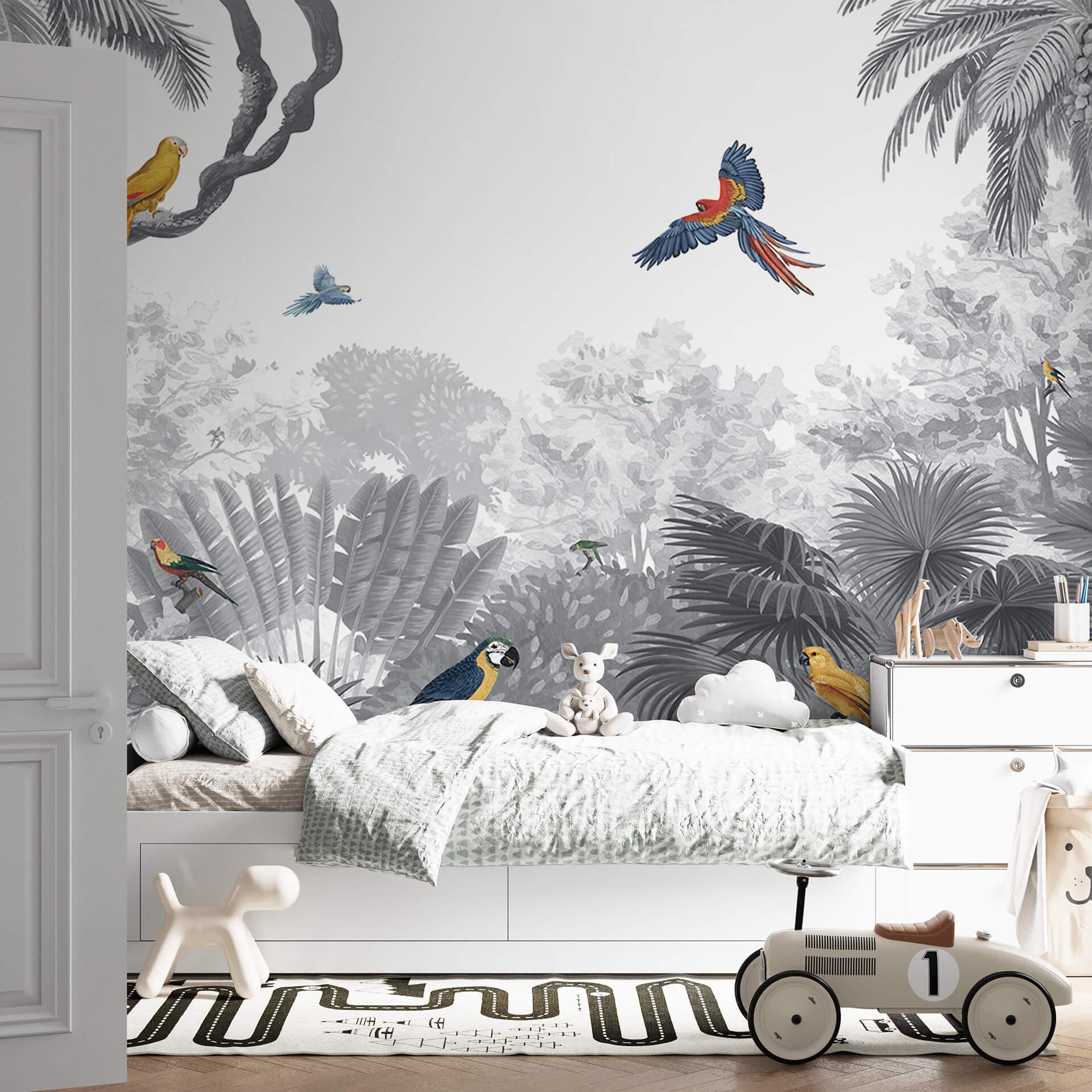 Fototapet Kikki Belle - Tropical Birds sort og hvid