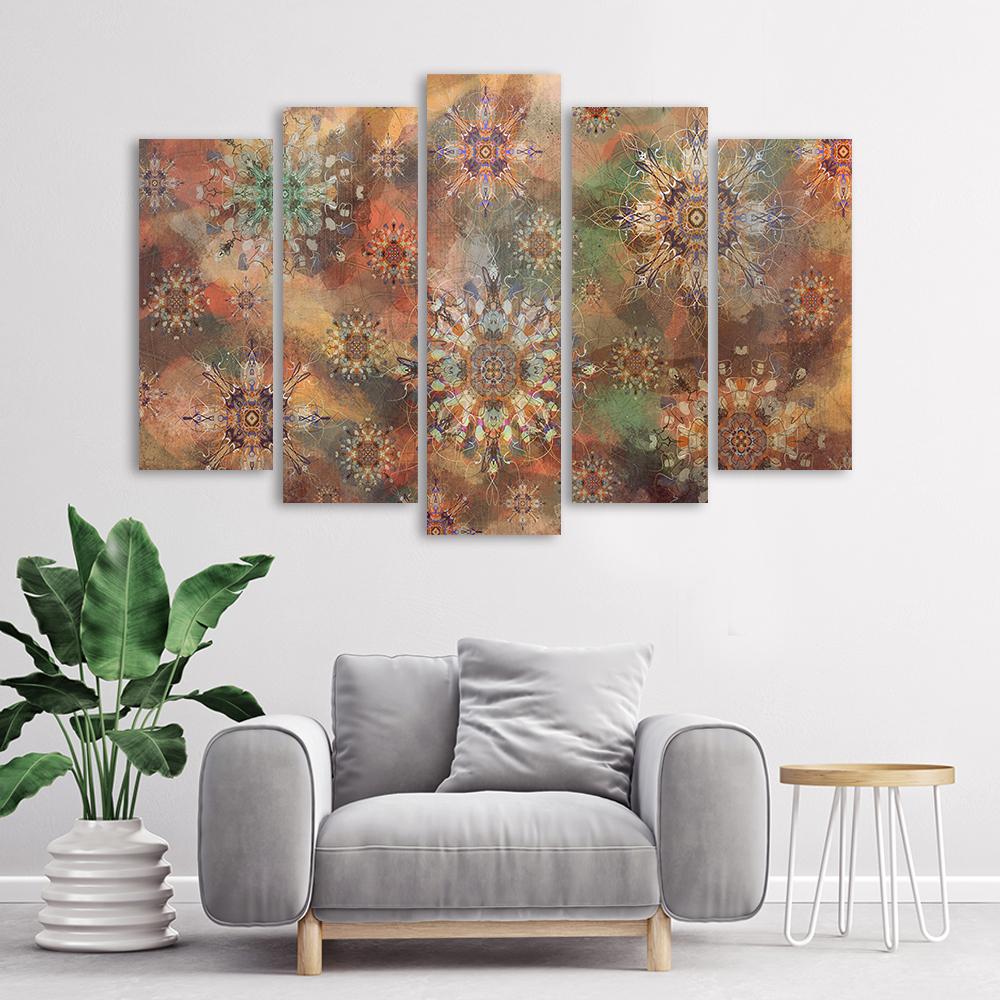 Lærredstryk 5 stykker, mosaik af stjerner
