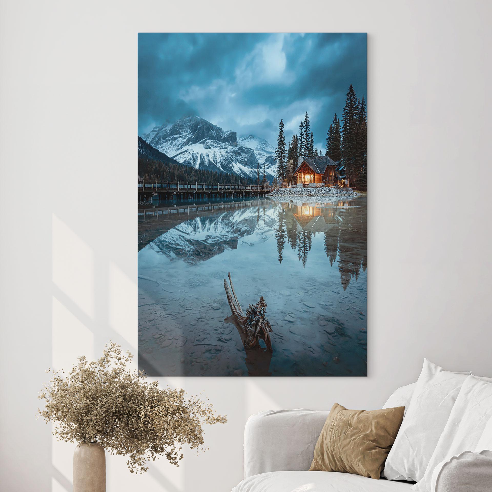 Wandbild Bergidylle am abendlichen See - Bing Li - Alu-Dibond