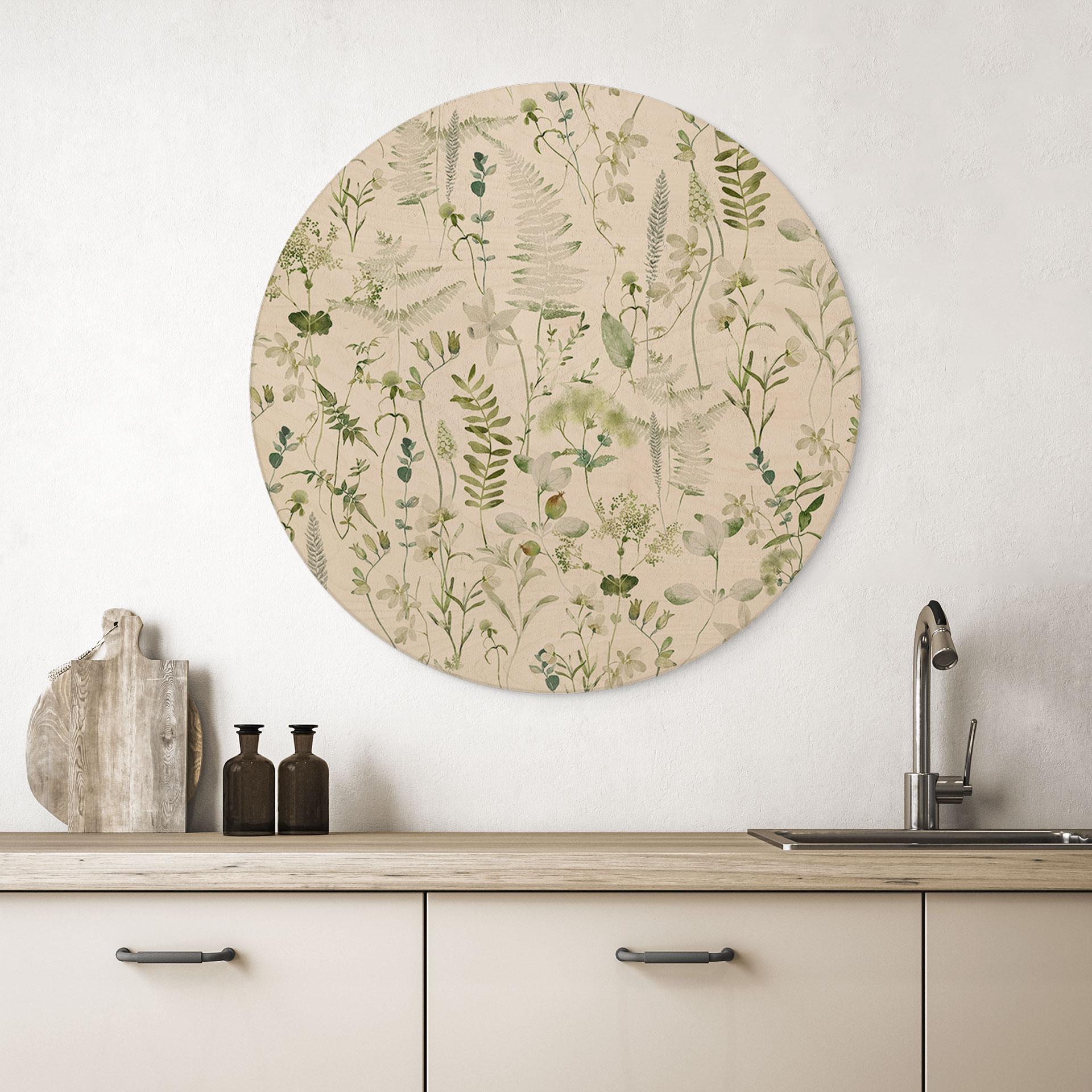 Væg cirkel træ Urter og vilde blomster - UN Designs
