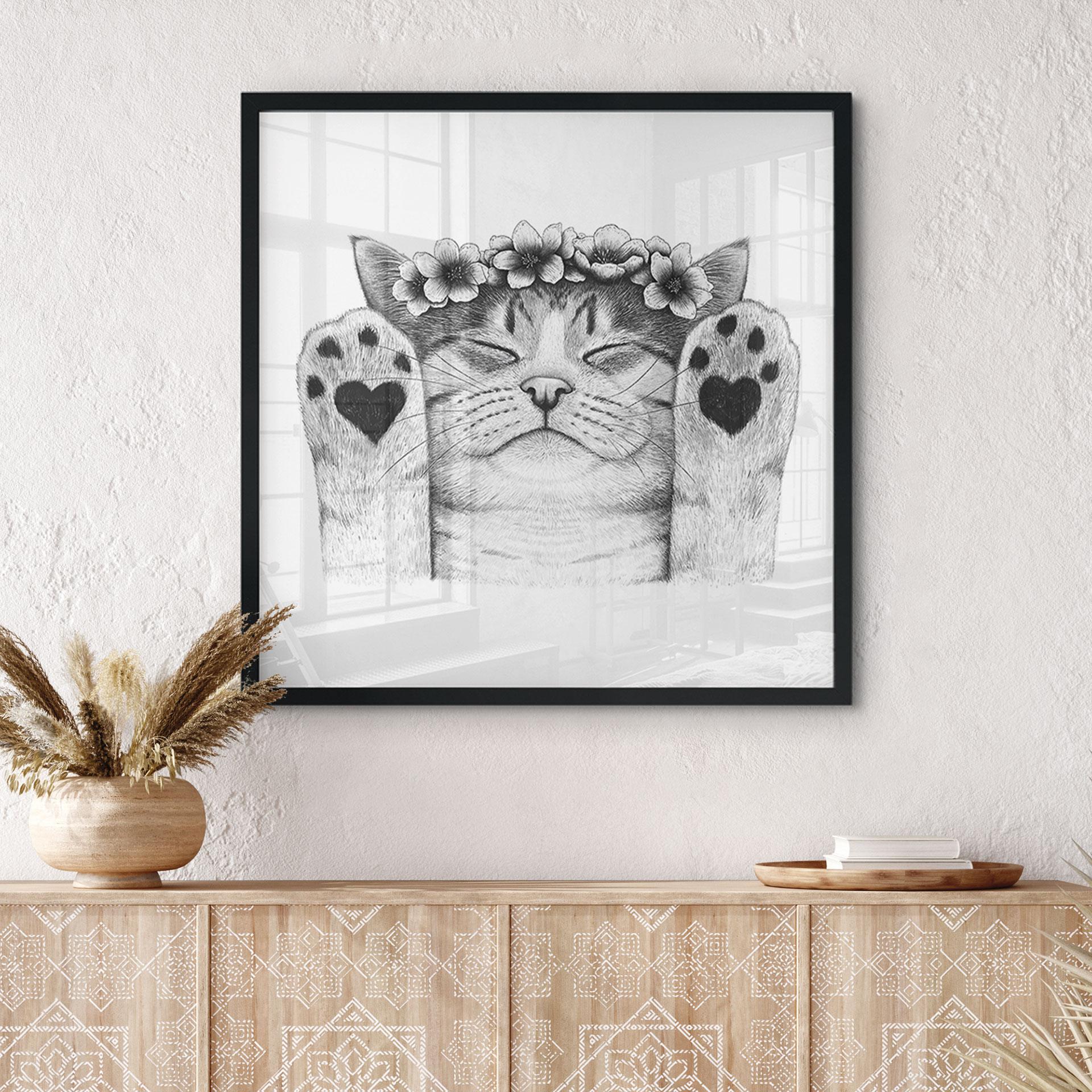 Póster Lindo gato con patas de corazón - Korenkova - Cuadrado