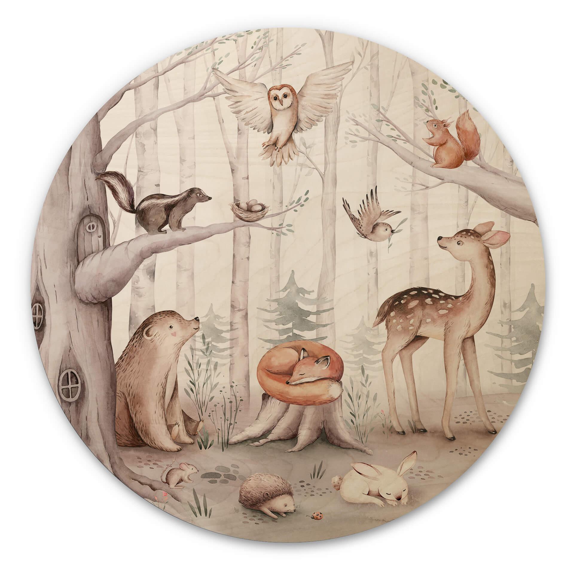 Væg cirkel træ Kvilis - Sweet Forest Animals