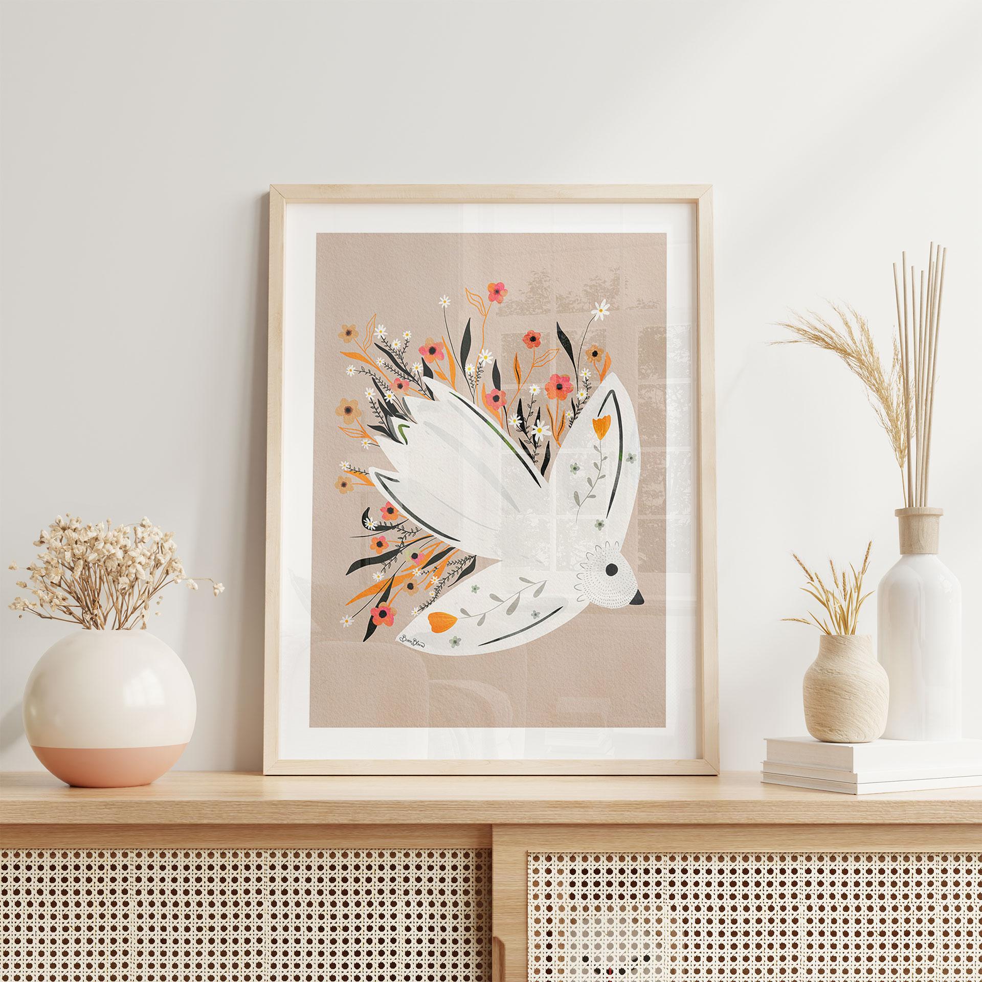 Plakat Fredsdue med små blomster - Bloom