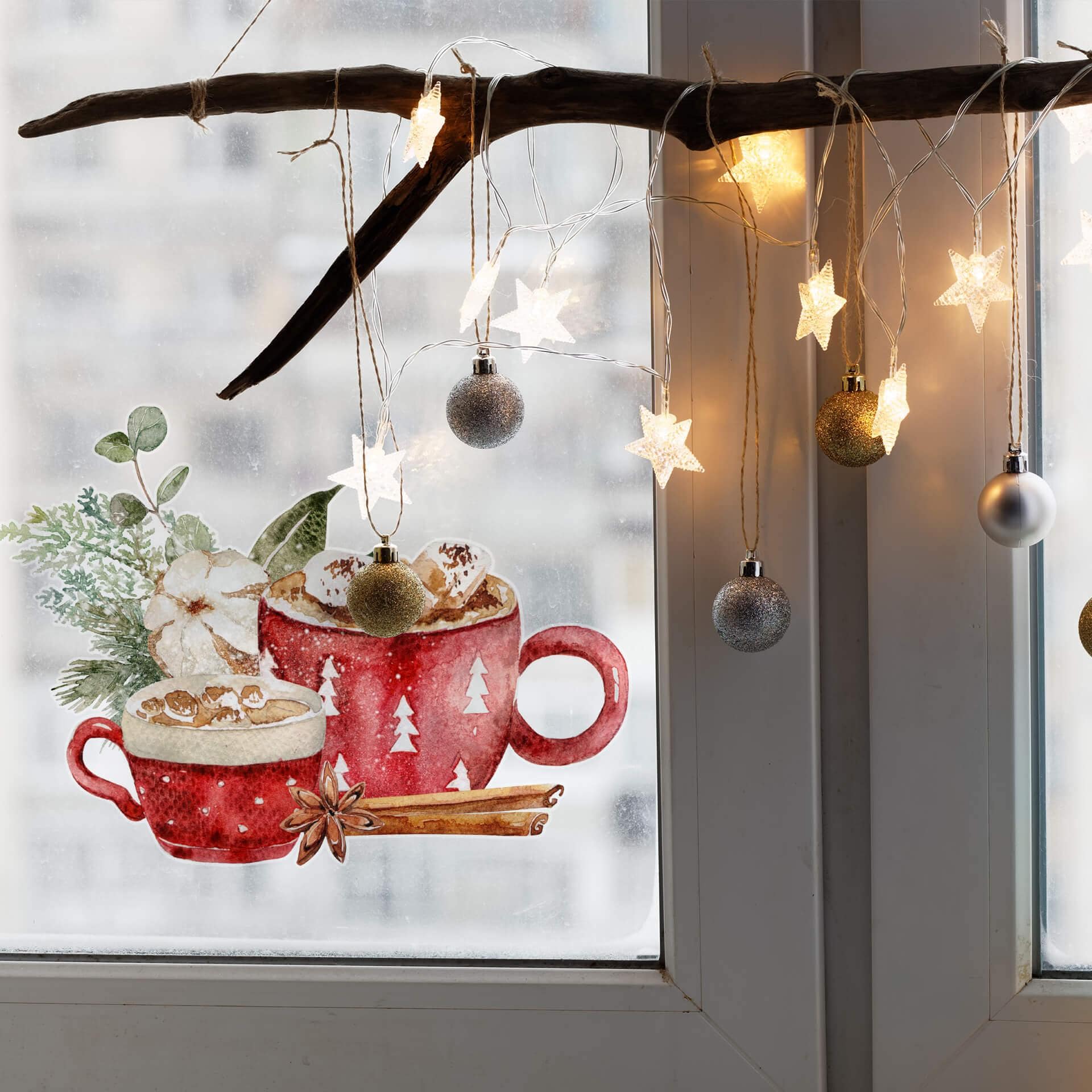 Cuadro de ventana con chocolate caliente