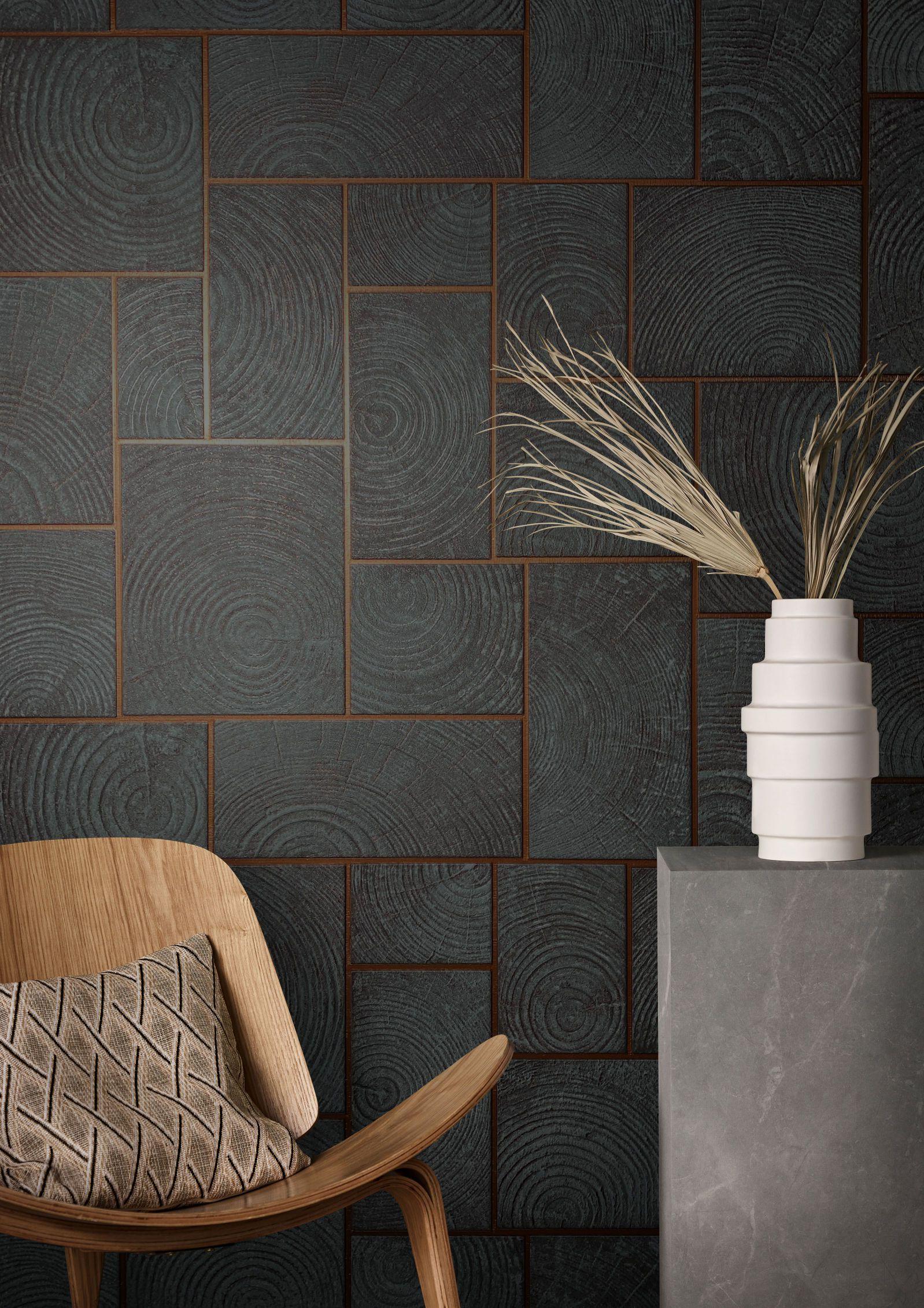 grafisch behang, vliesbehang Natural Opulence antraciet
