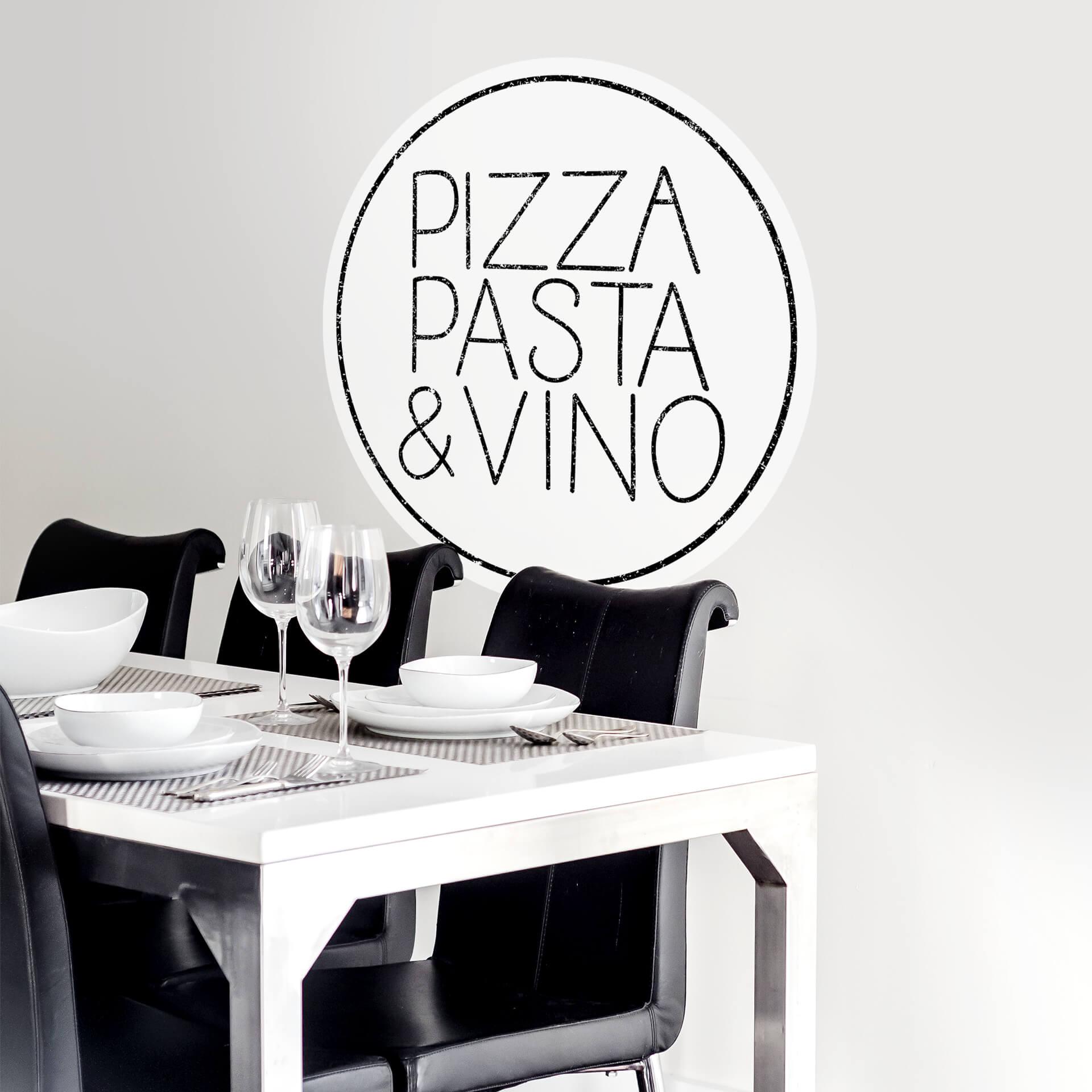 Wandtattoo Pizza Pasta und Vino - Weiss - Rund
