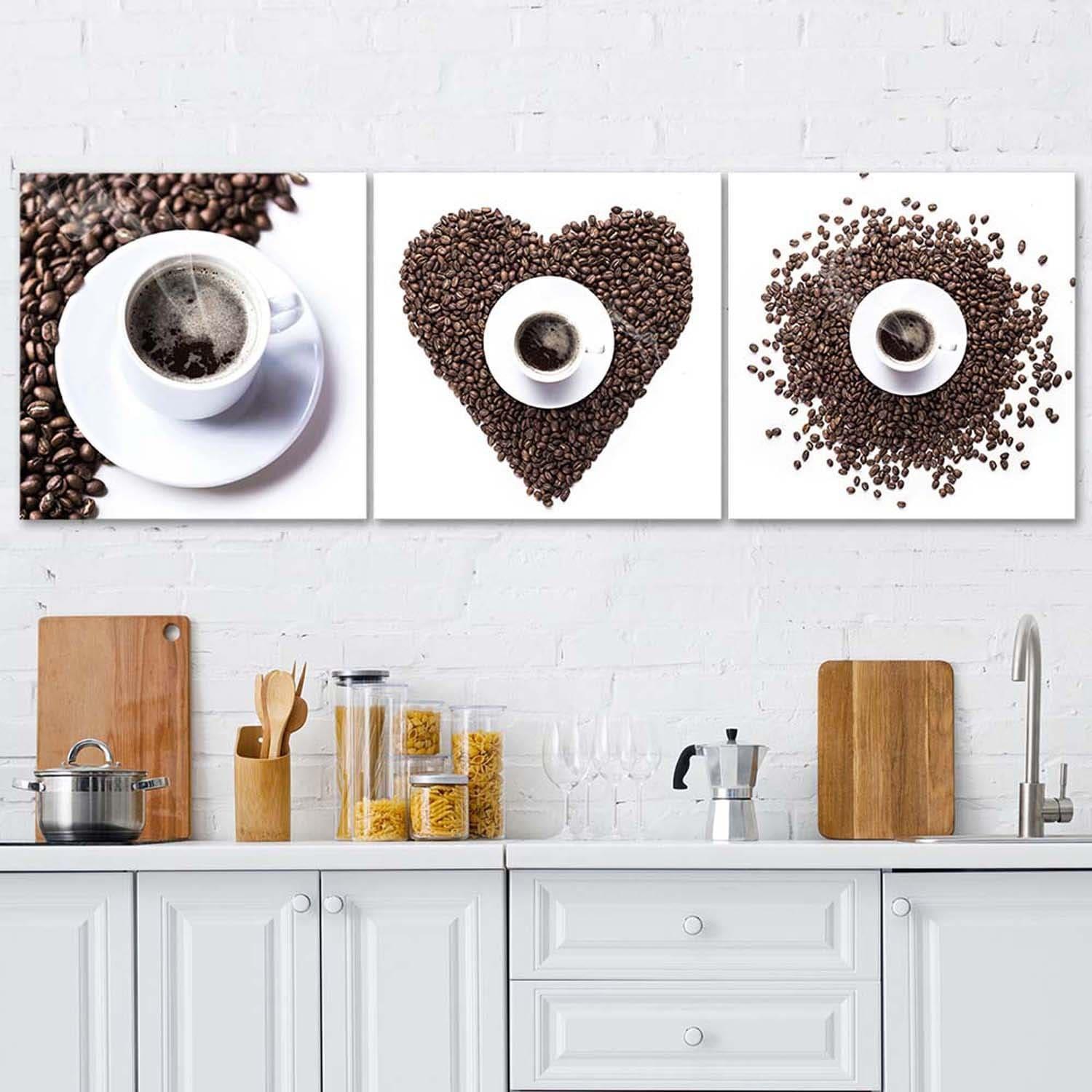 3 stykke lærredsprint, kaffebønnehjerte
