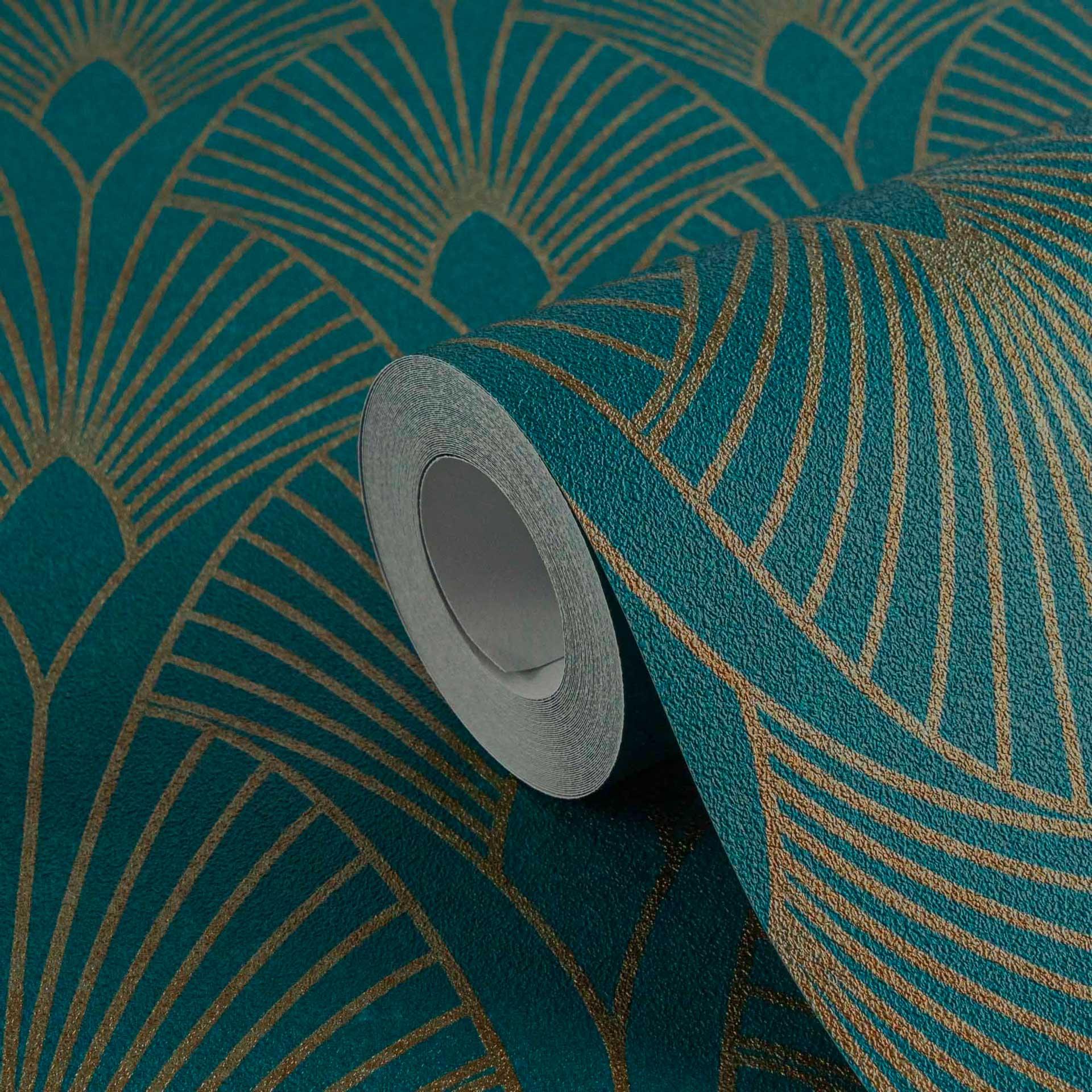 Papel pintado tejido-no tejido Livingwalls Papel pintado New Walls 50's Glam Art Deco azul, verde, m
