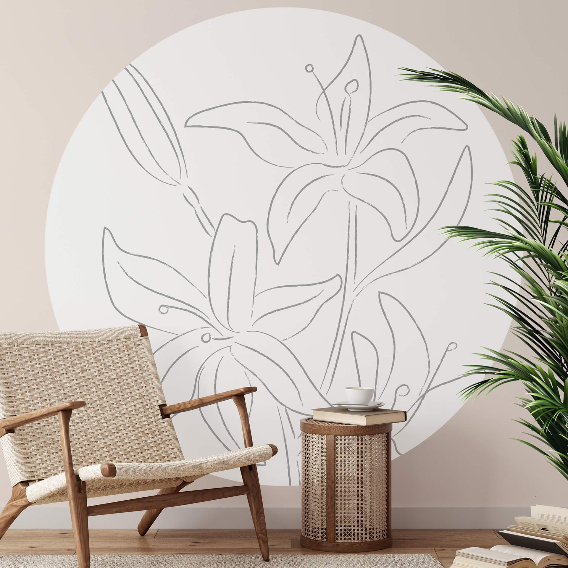 Fototapet - Rundt 1X Studio - Line Art Floral - vliesetapet/selvklæbende non-woven tapet