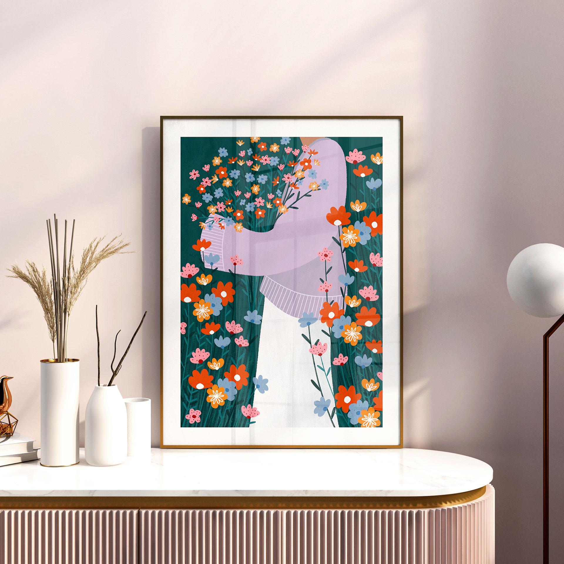 Plakat kvinde i en farverig blomsterhave - Müller