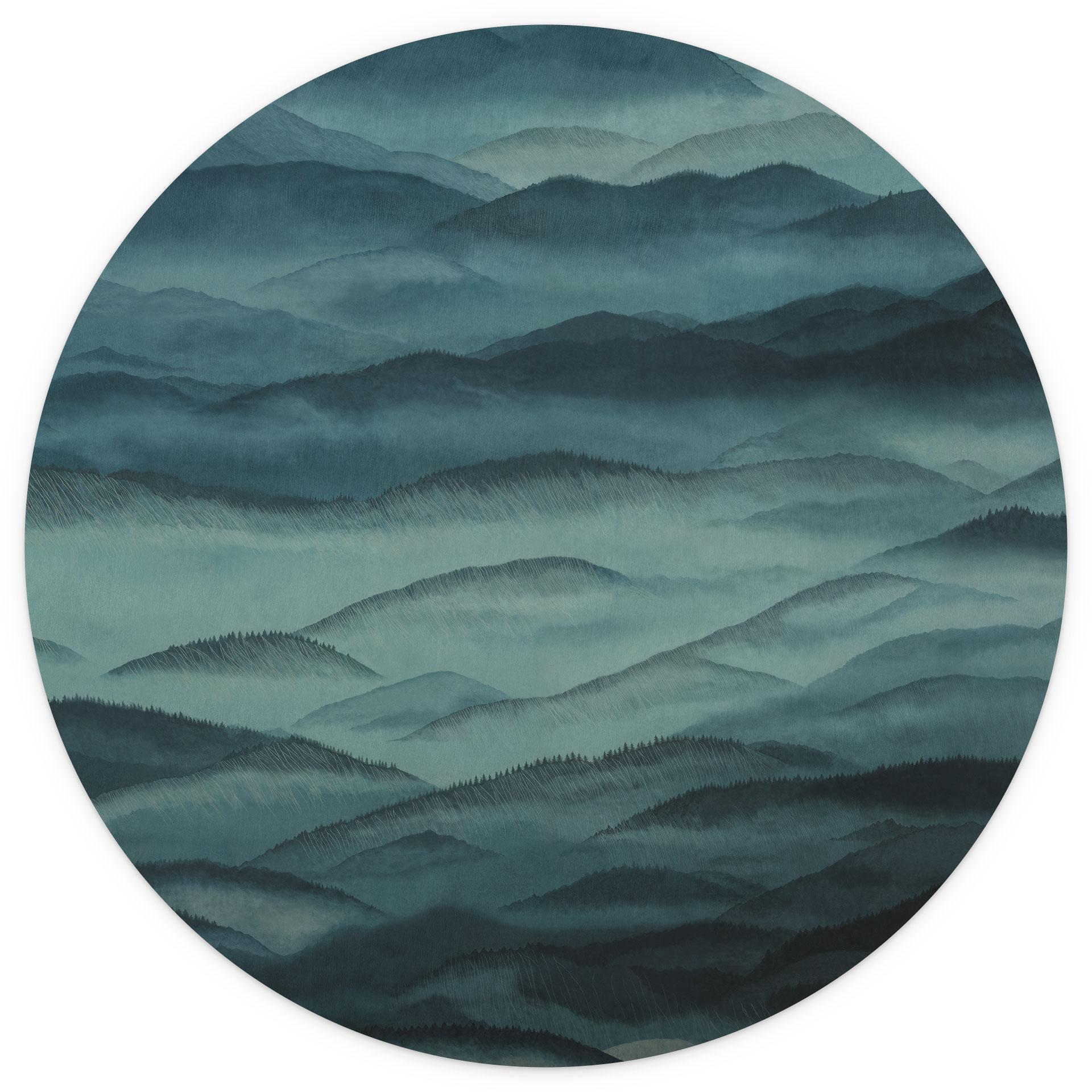 Fotobehang Roerich Hills - Blauw Berglandschap - Sir Edward x Grigory Gladarev - Rond