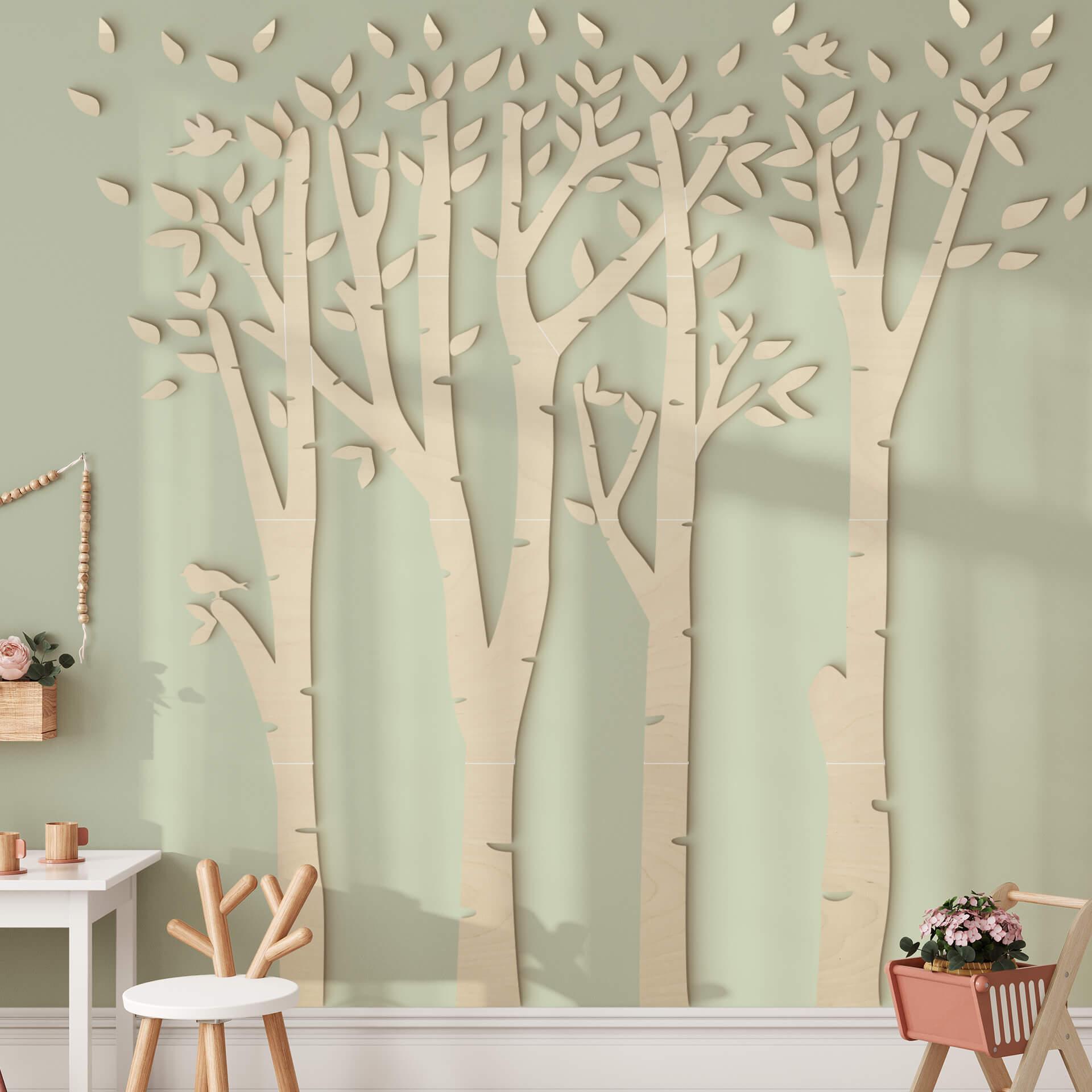 Decoración en madera hojas abedul bosque - juego de extensión - álamo