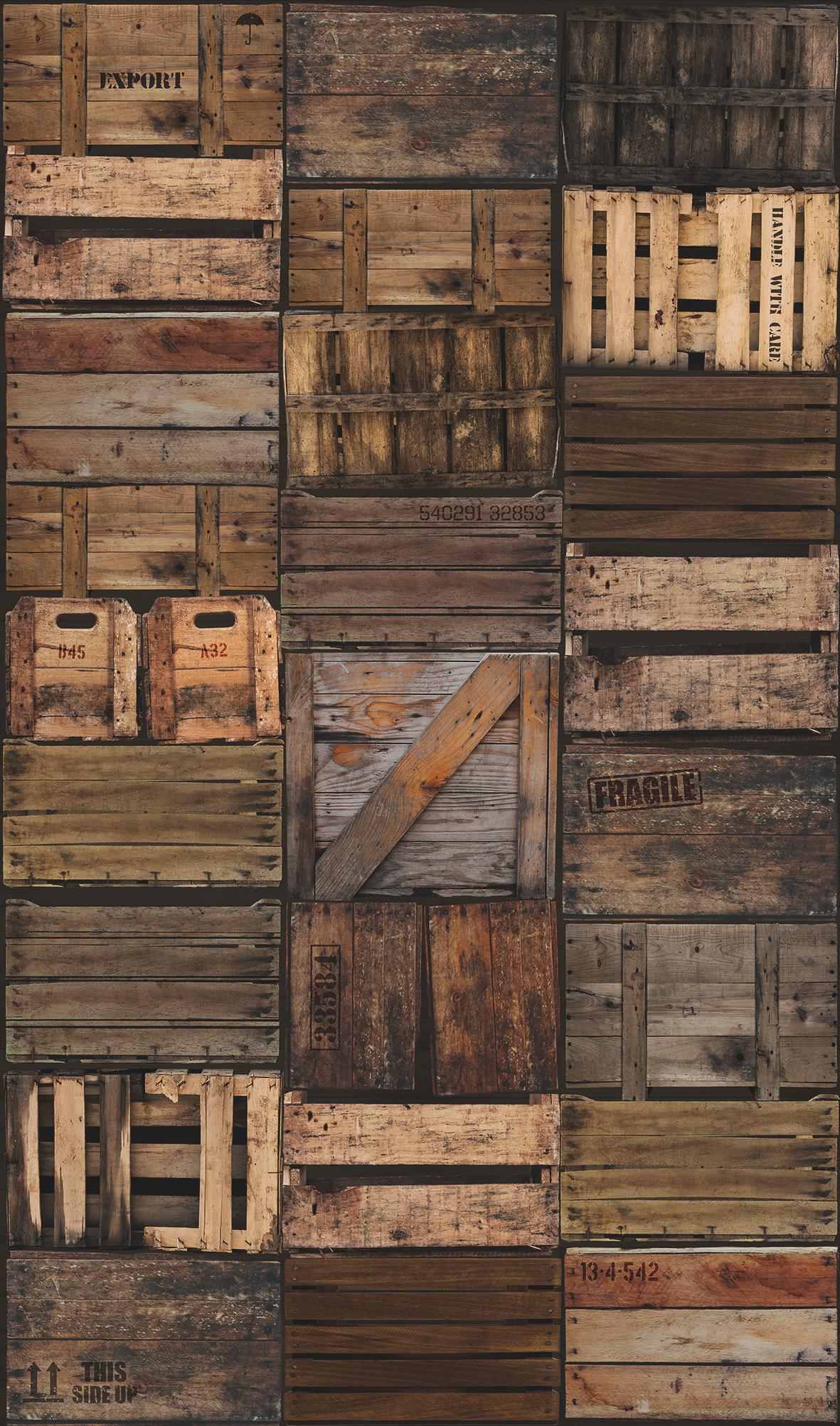 Fotobehang met houten kratten Bruin,Illustratie 2,70 x 1,59 m