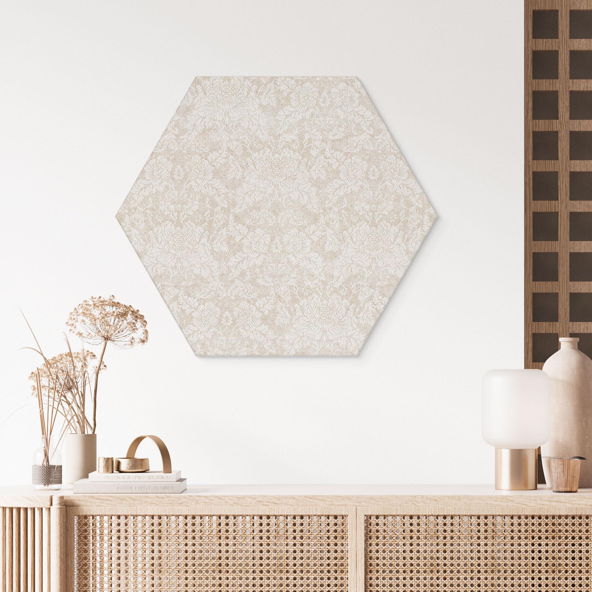Sekskantet billede blomstrer elfenben i baroklook - Bloomery Decor - aluminium dibond