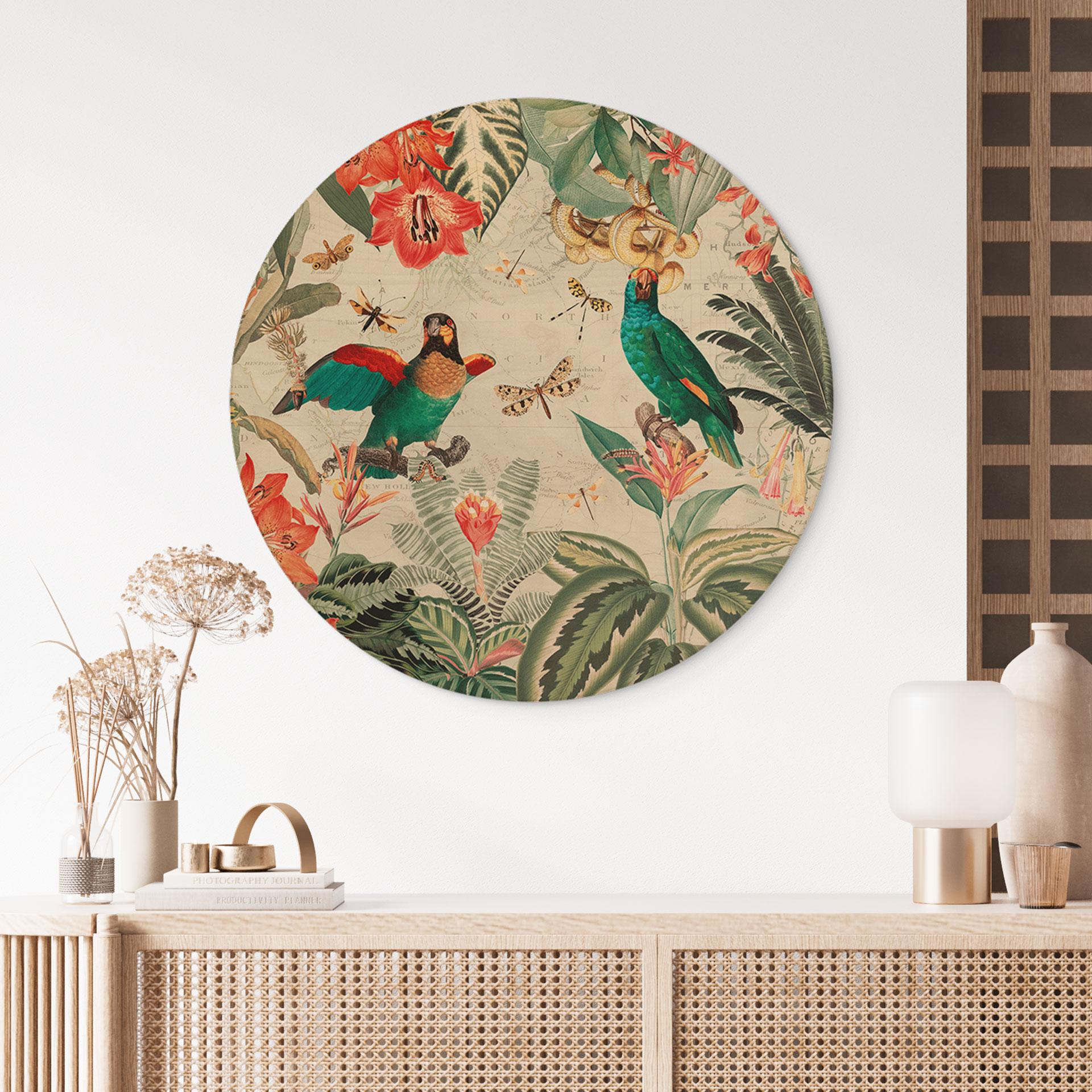 Stampa su legno Giungla esotica con pappagalli - UN Designs