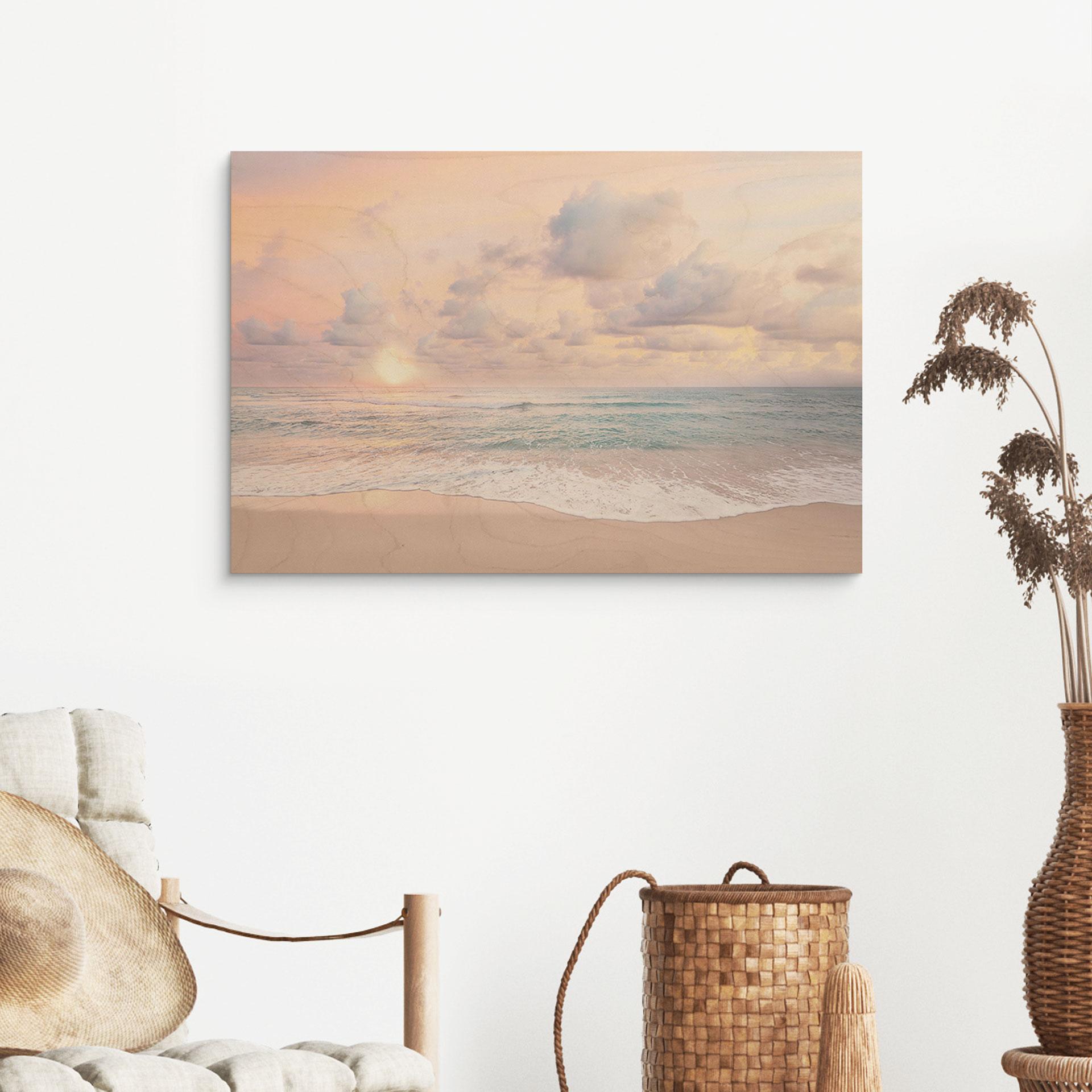 Holzbild Sonnenuntergang über Strand und Meer - Sisi & Seb