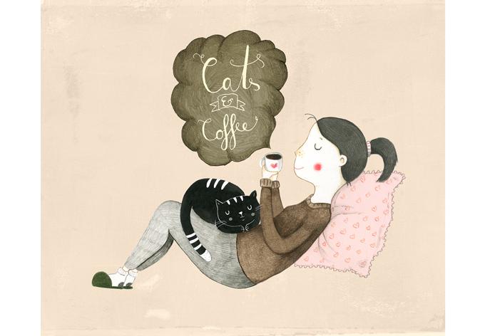 Fotobehang Loske – Cats and Coffee