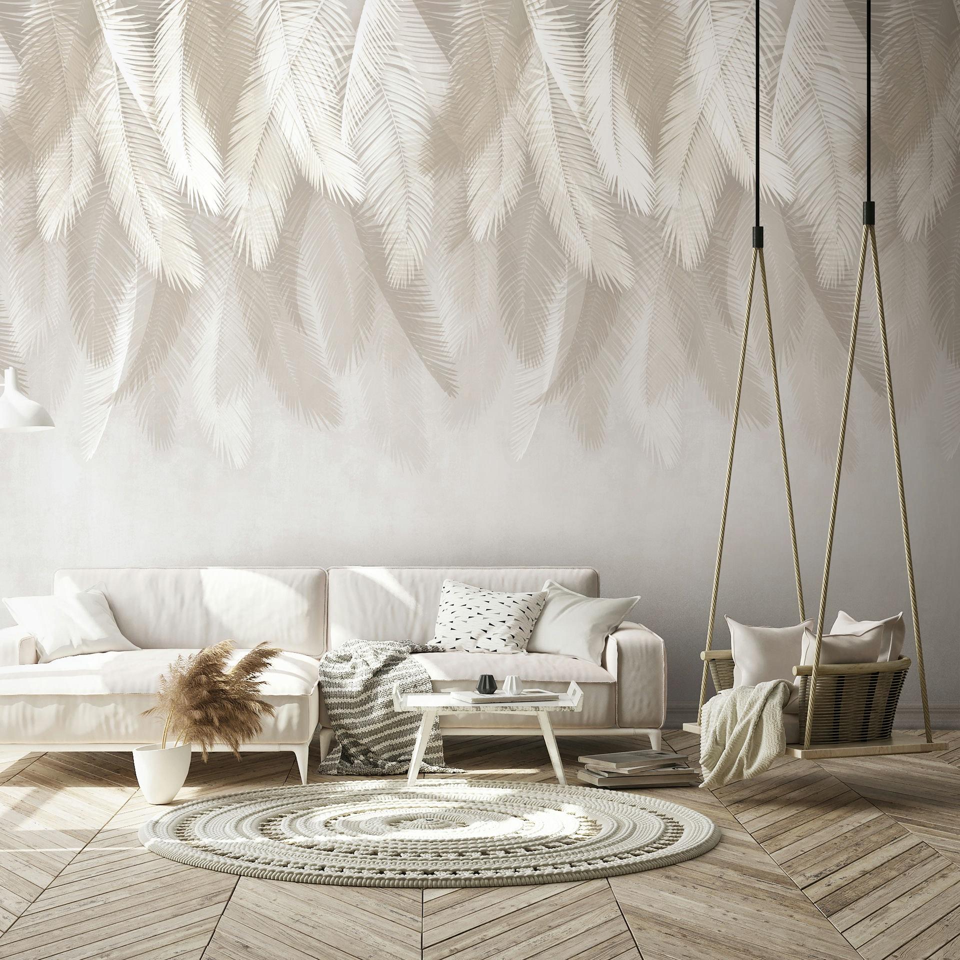 Fototapet blade grafisk Ikke-vævet tapet moderne mat i beige 2,70 x 1,59 m