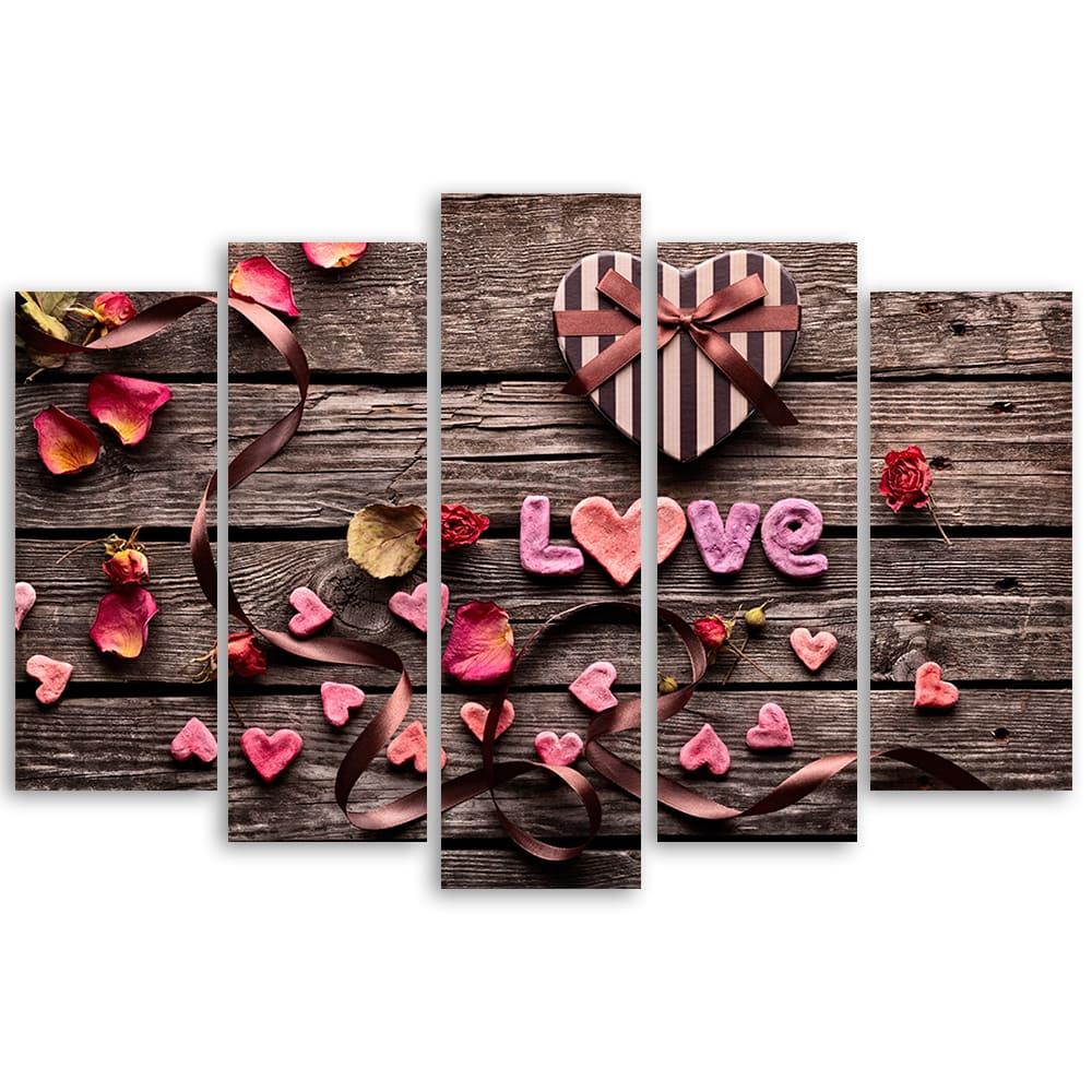 5 stykke lærredstryk Heart Love vintage blomster