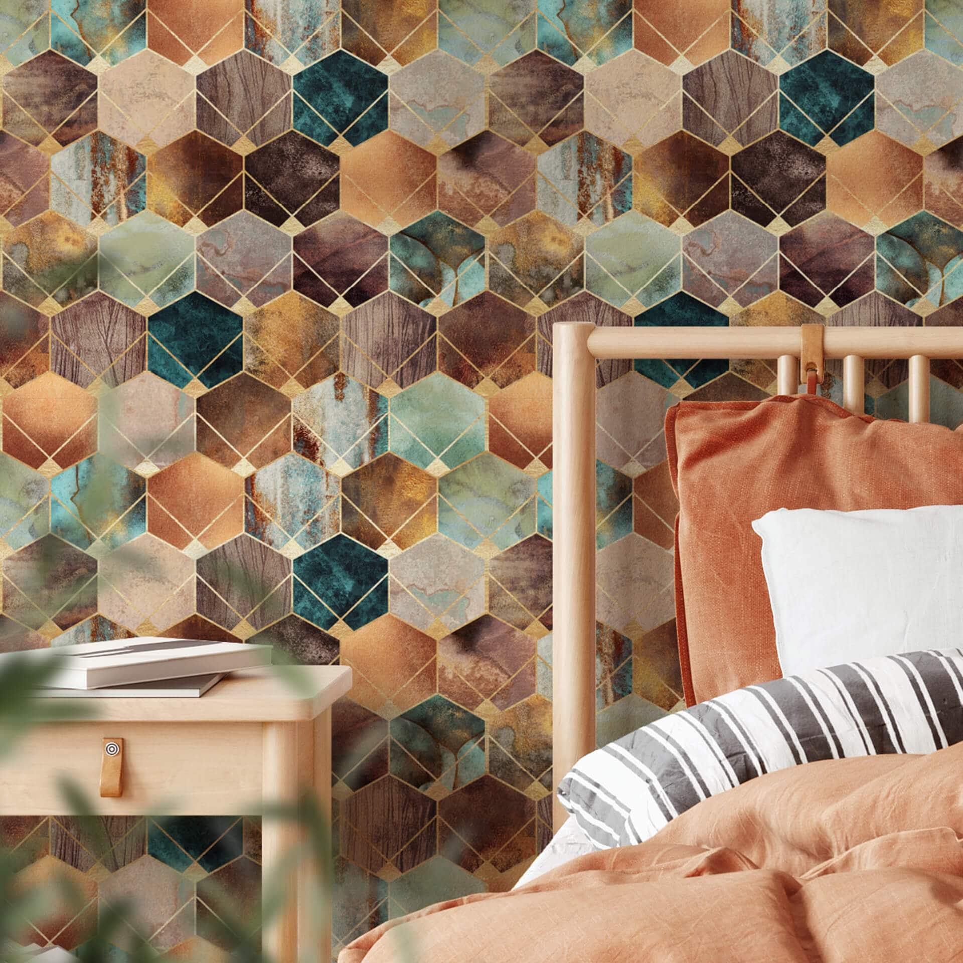 Patroonbehang Fredriksson - Gold & Copper Hexagons