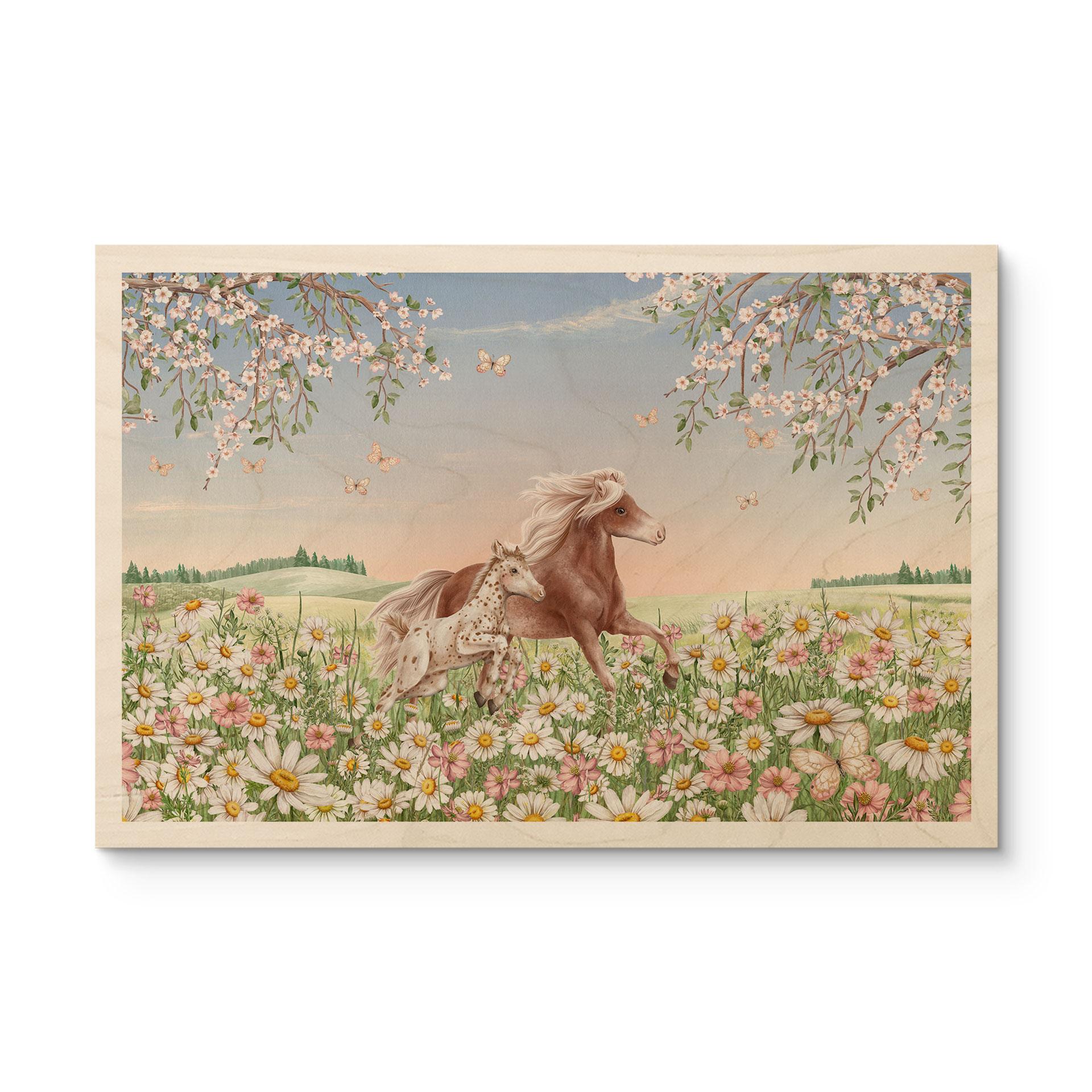 Billede af træ Heste i blomsterengen - Kikki Belle