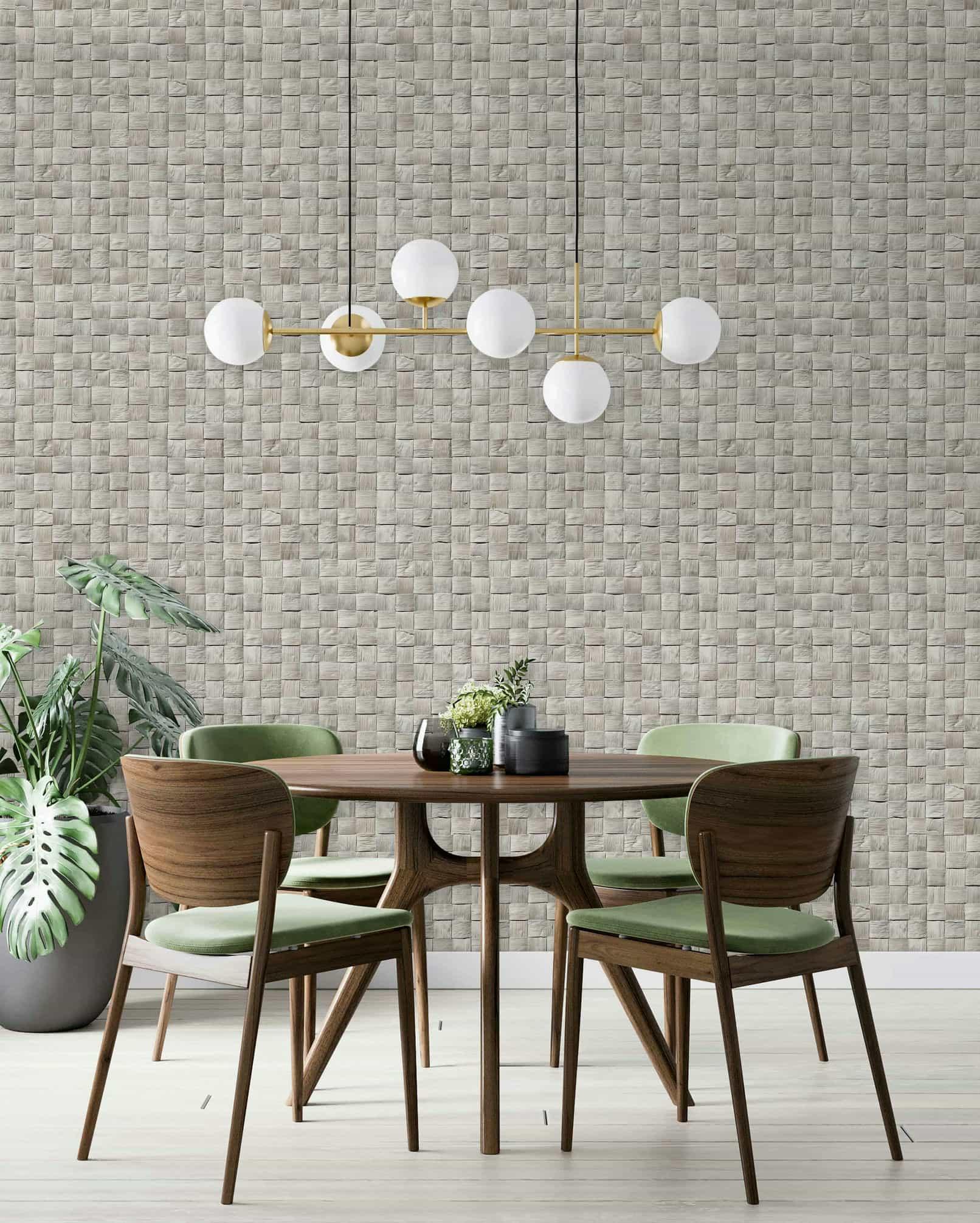 vliesbehang in 3D geweven hout grijs 3D look