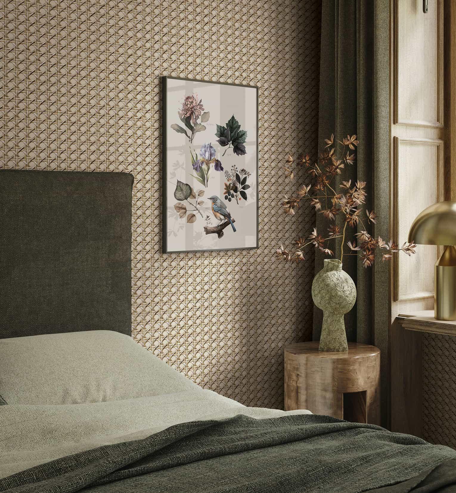 vliesbehang in houtlook en geweven look beige houtlook