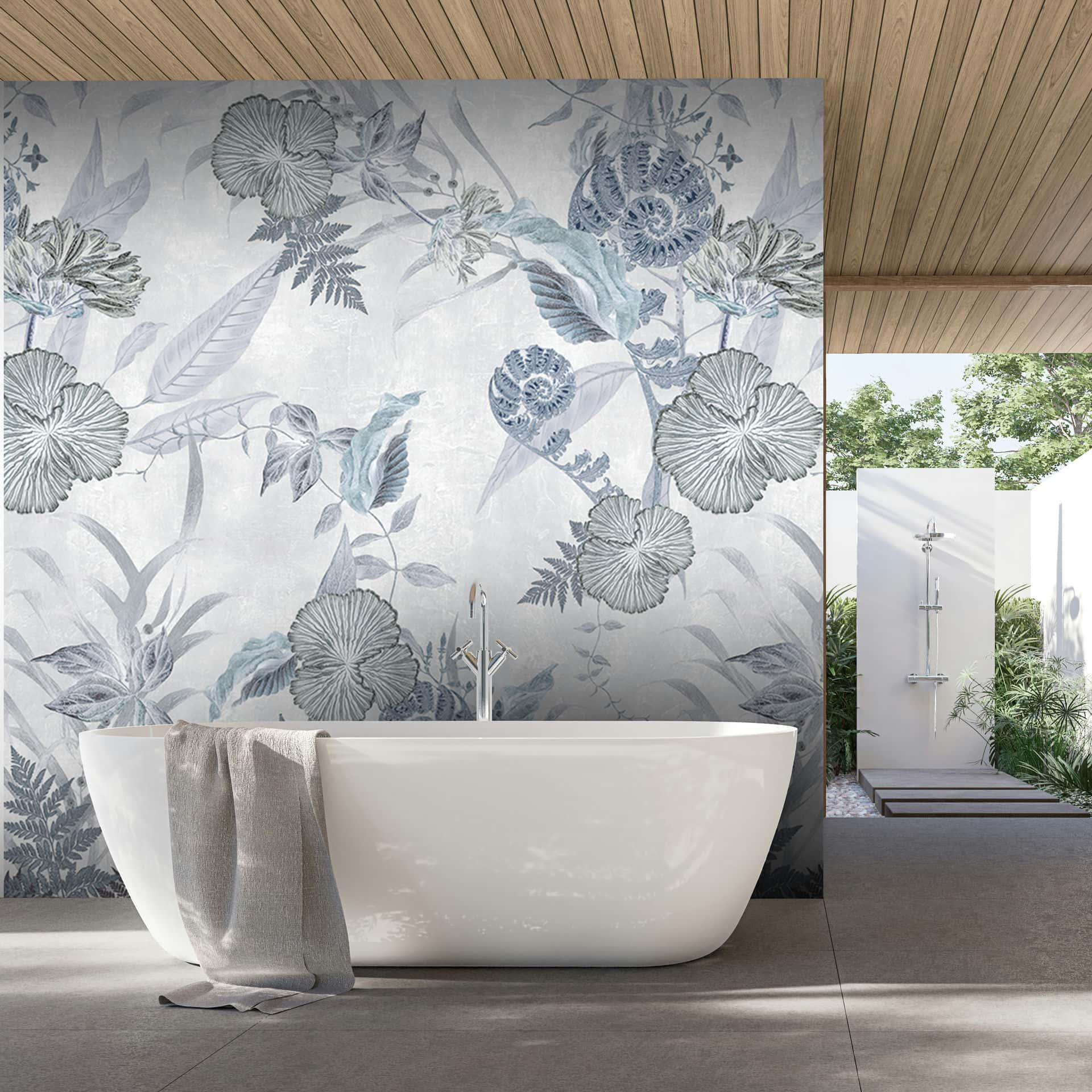 Fotomural flores, hojas naturaleza floral, moderno en gris