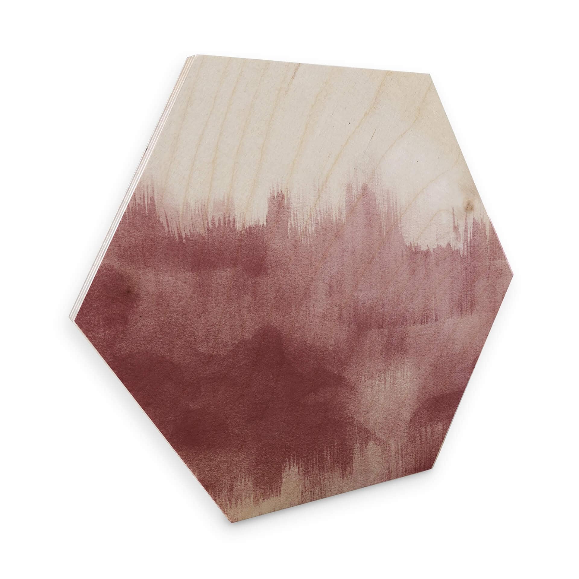 Hexagone - Placage bois de bouleau - Nouveauprints - Coups de pinceau d'aquarelle (rose)