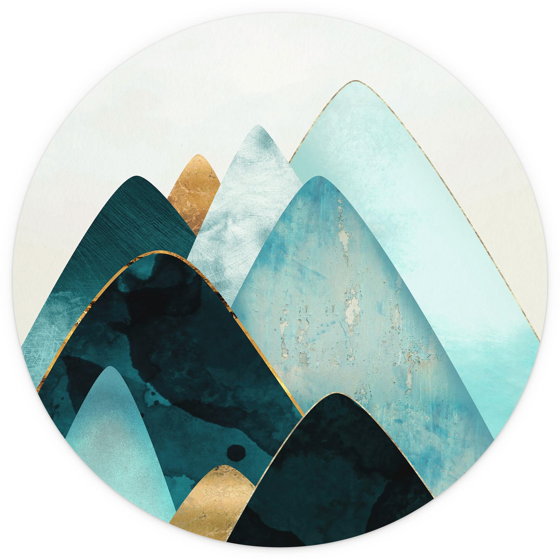 Behangcirkel Abstracte bergen in goud en blauw - SpaceFrog Designs - vliesbehang/zelfklevend vliesbe