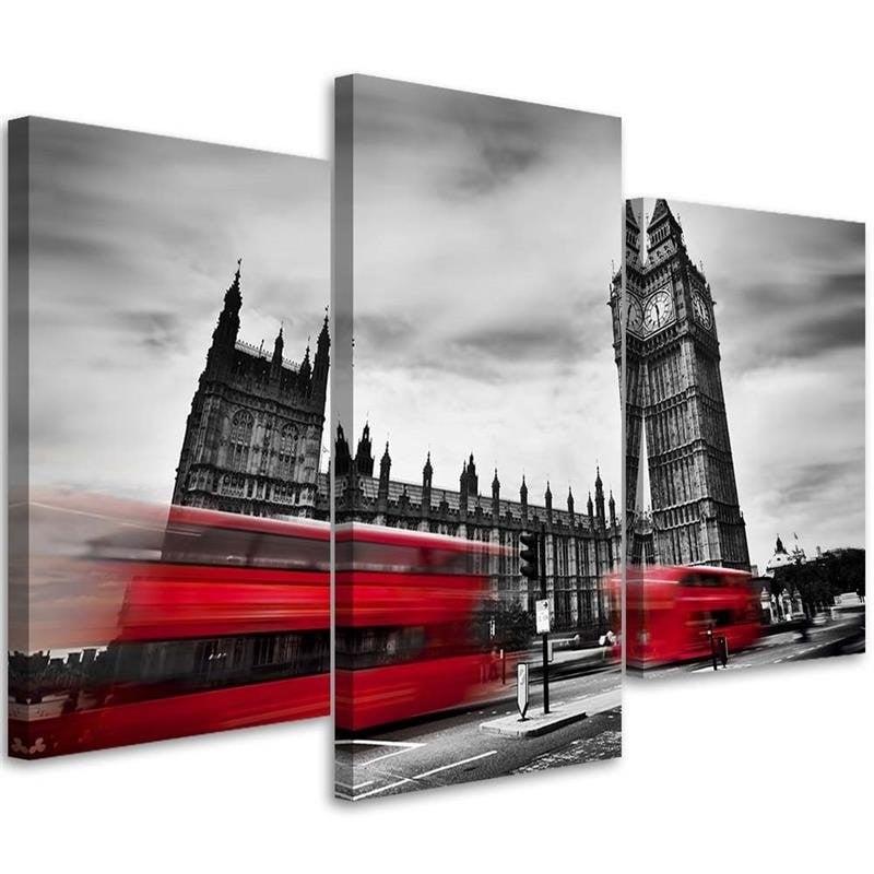 3 stykke lærredstryk, rød London Bus