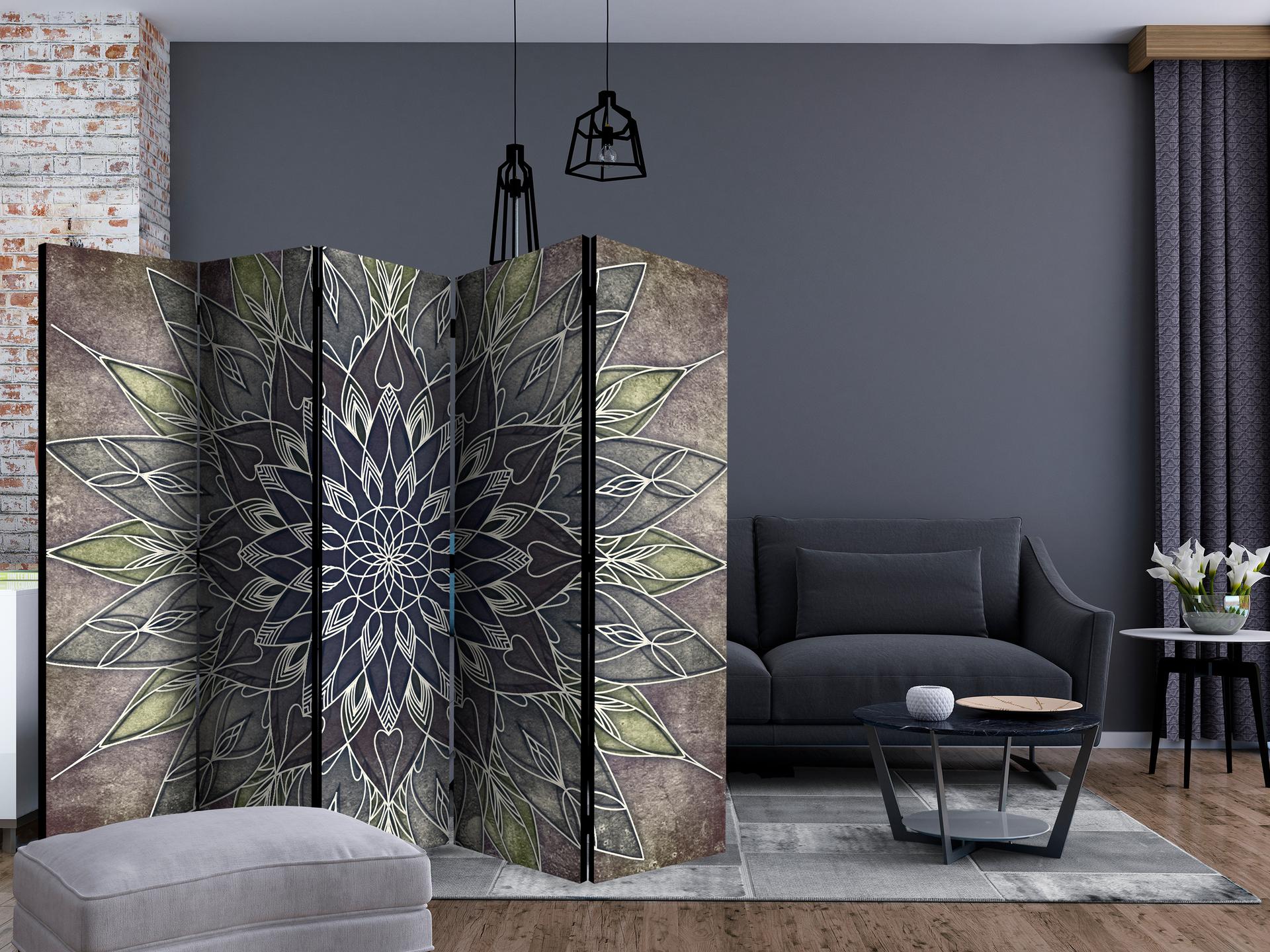 Schermo divisorio - Lamiera scura, 5 pezzi - 225x172 cm