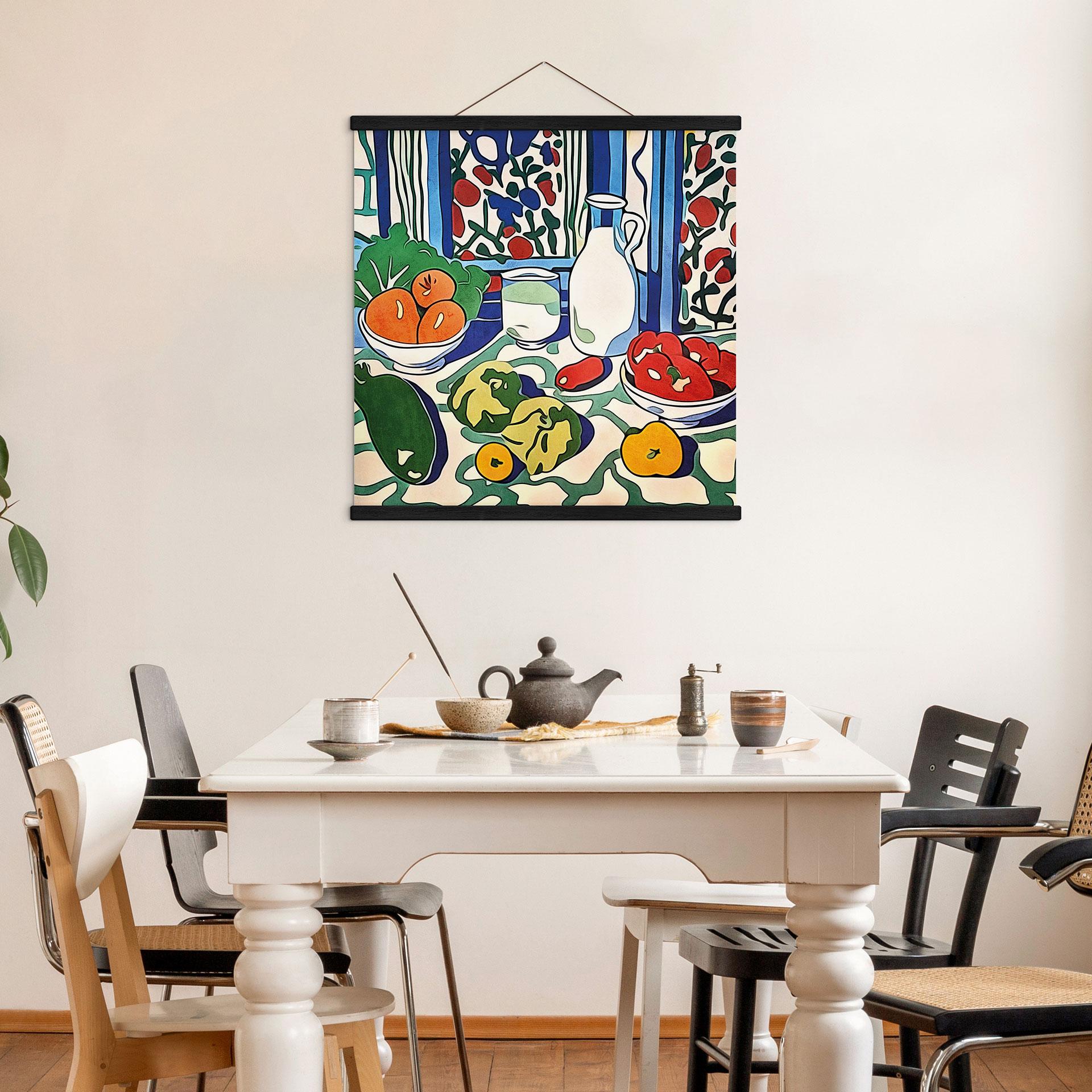 Tekstil plakat Frugt og grøntsager på køkkenbordet - Inspireret af Matisse - Zamart