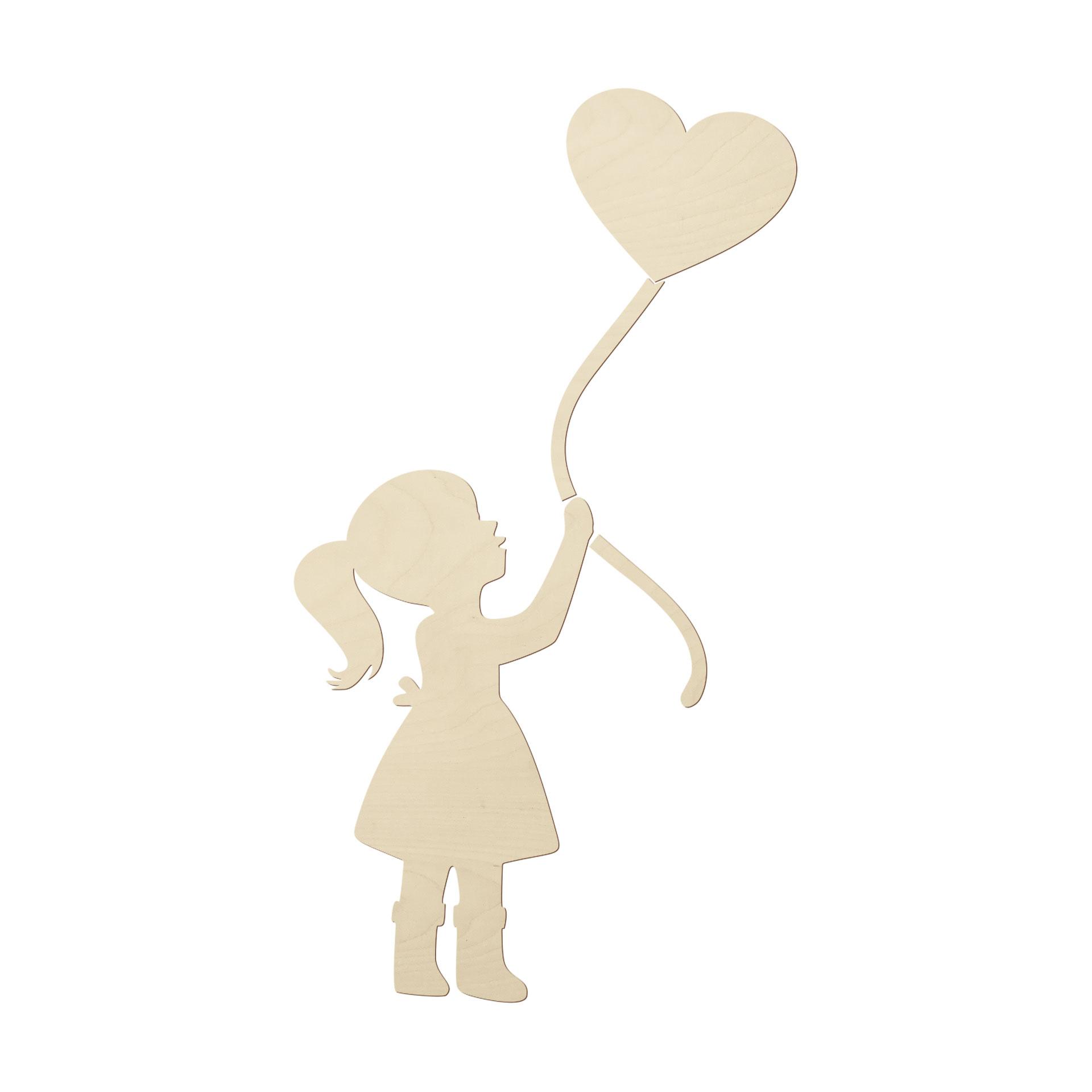 Decoro in legno Ragazza con palloncino a forma di cuore
